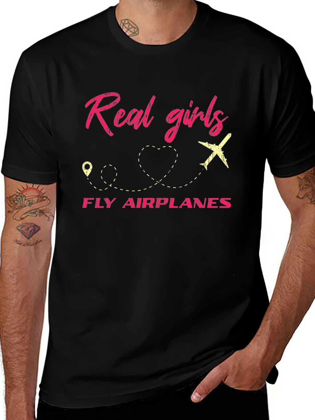 Real Girls Fly Airplanes Graphic Tee