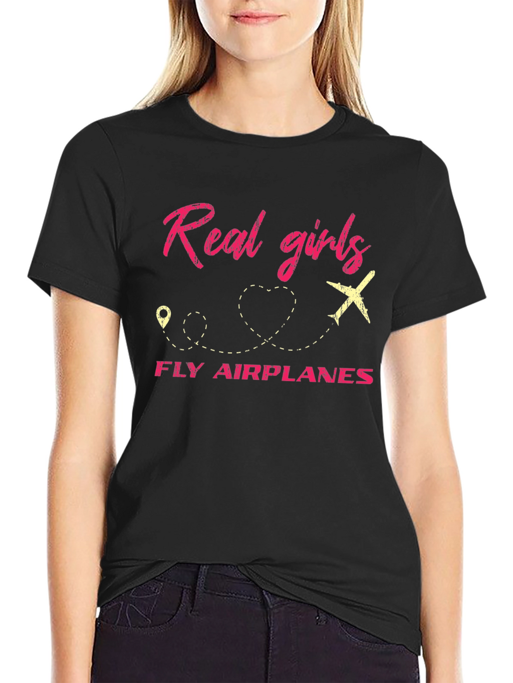 Real Girls Fly Airplanes Graphic Tee