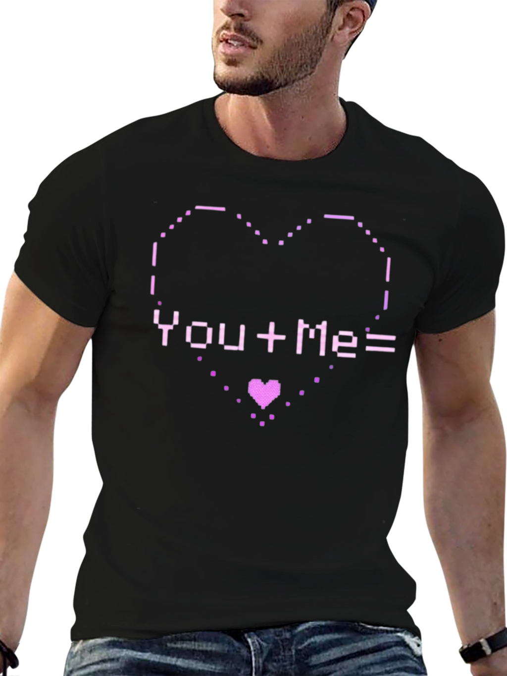Pixel Heart You+Me= Love Graphic T-Shirt