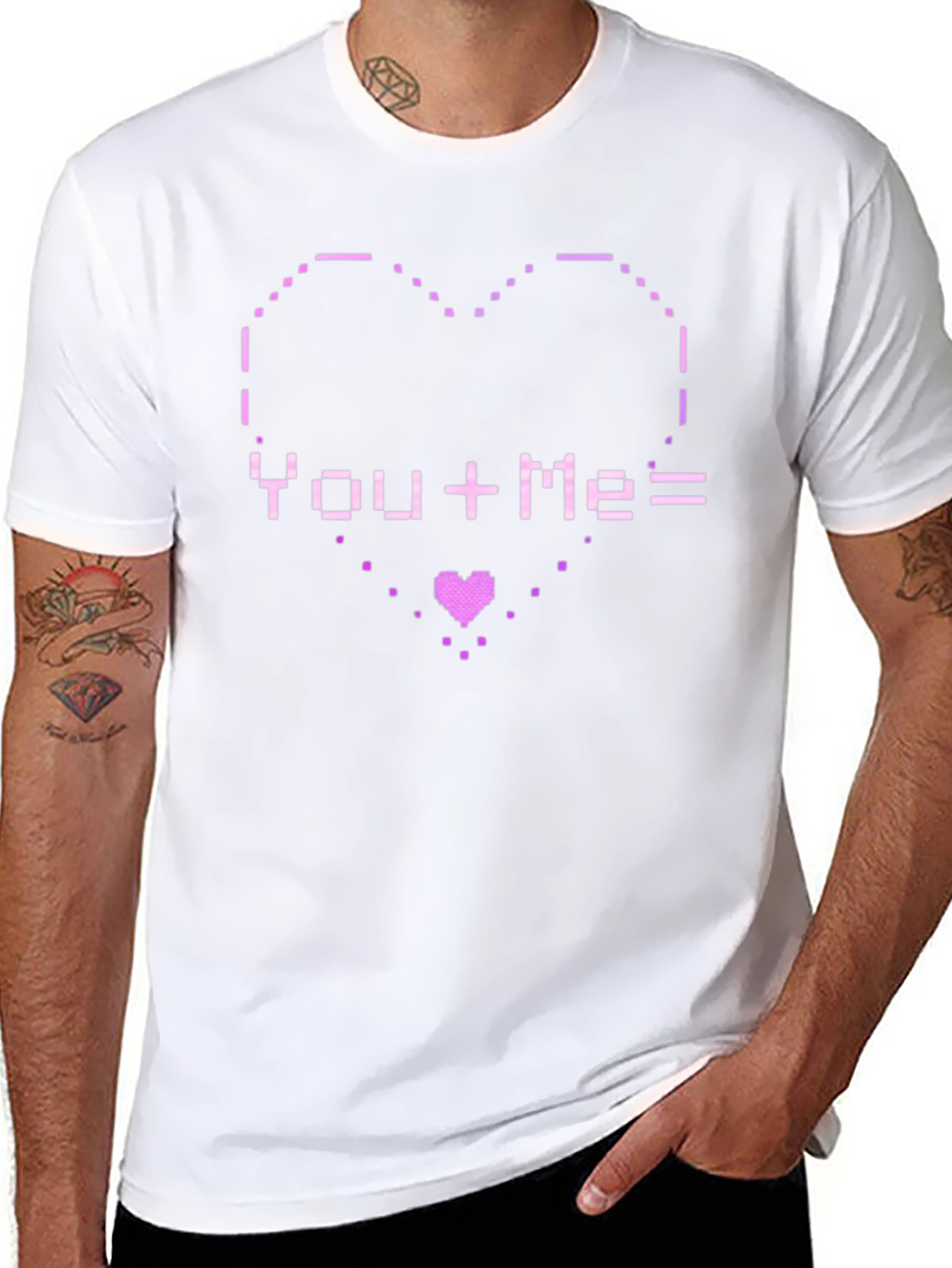 Pixel Heart You+Me= Love Graphic T-Shirt