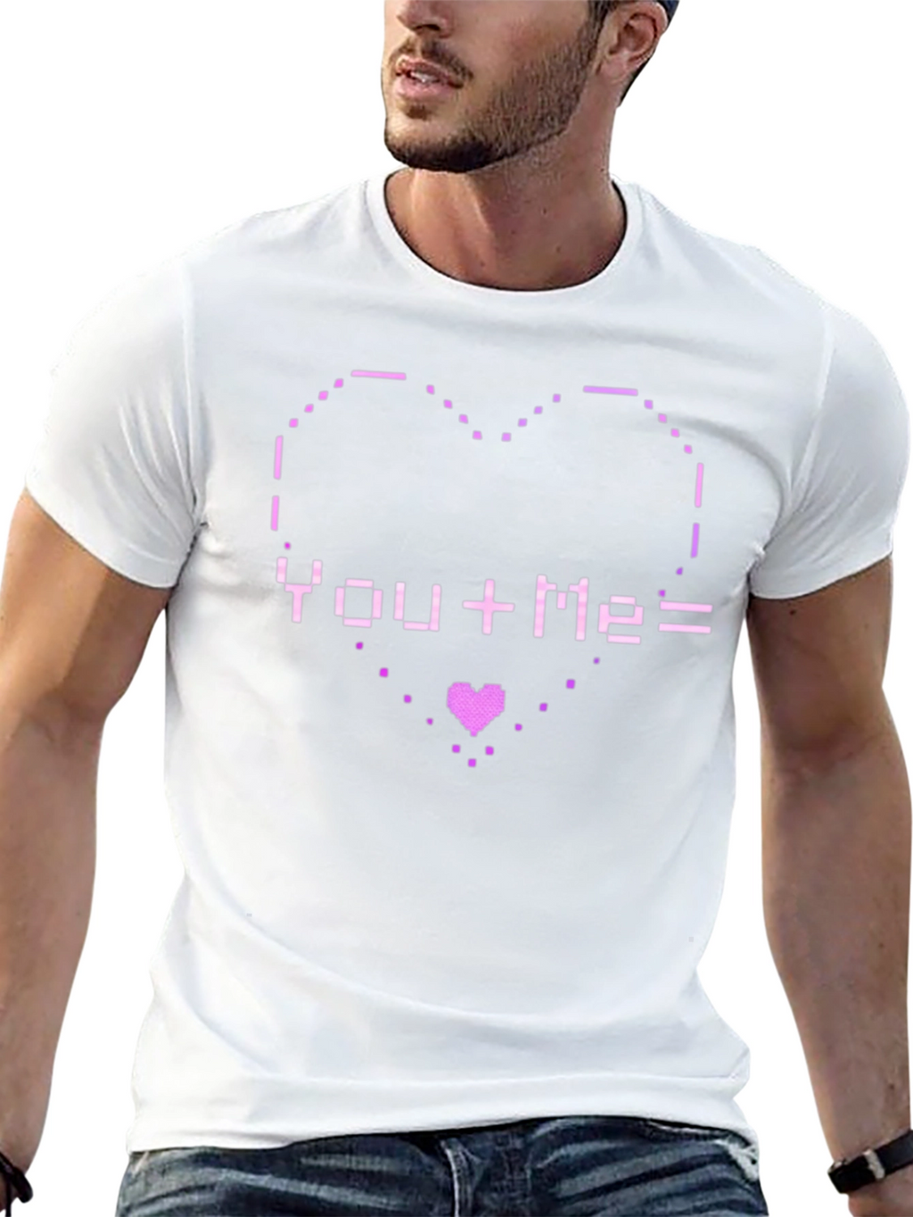 Pixel Heart You+Me= Love Graphic T-Shirt