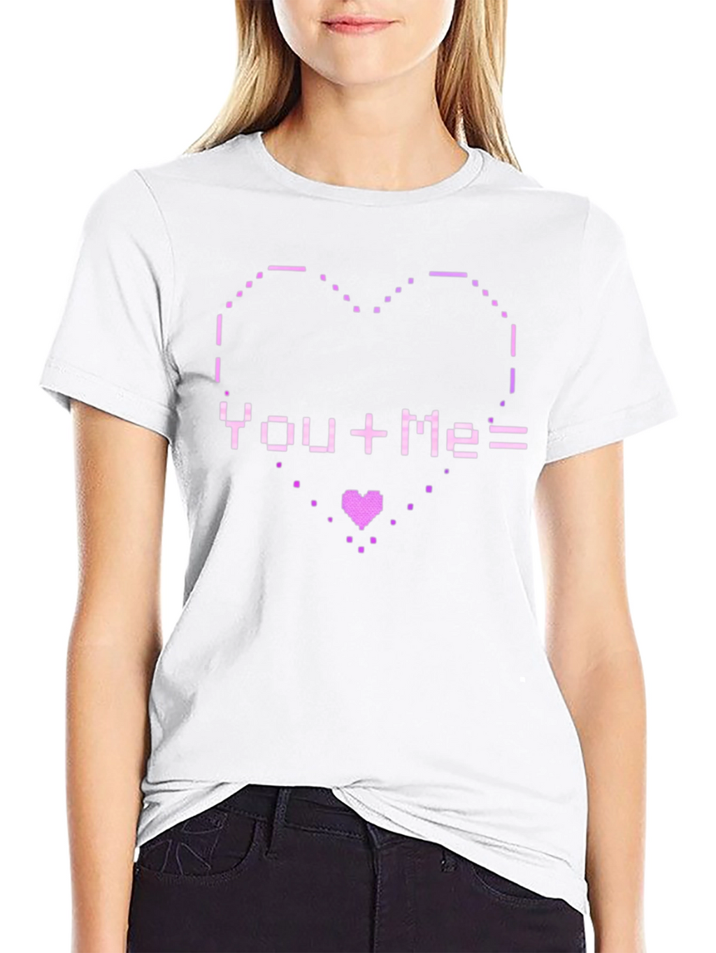 Pixel Heart You+Me= Love Graphic T-Shirt