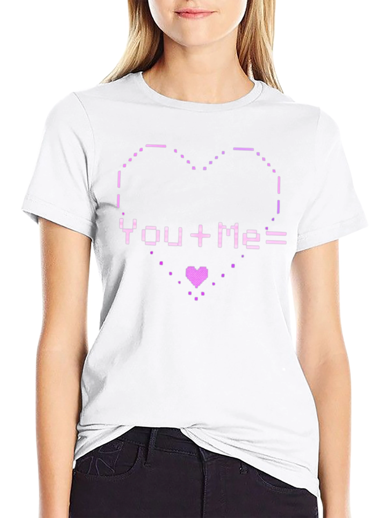 Pixel Heart You+Me= Love Graphic T-Shirt