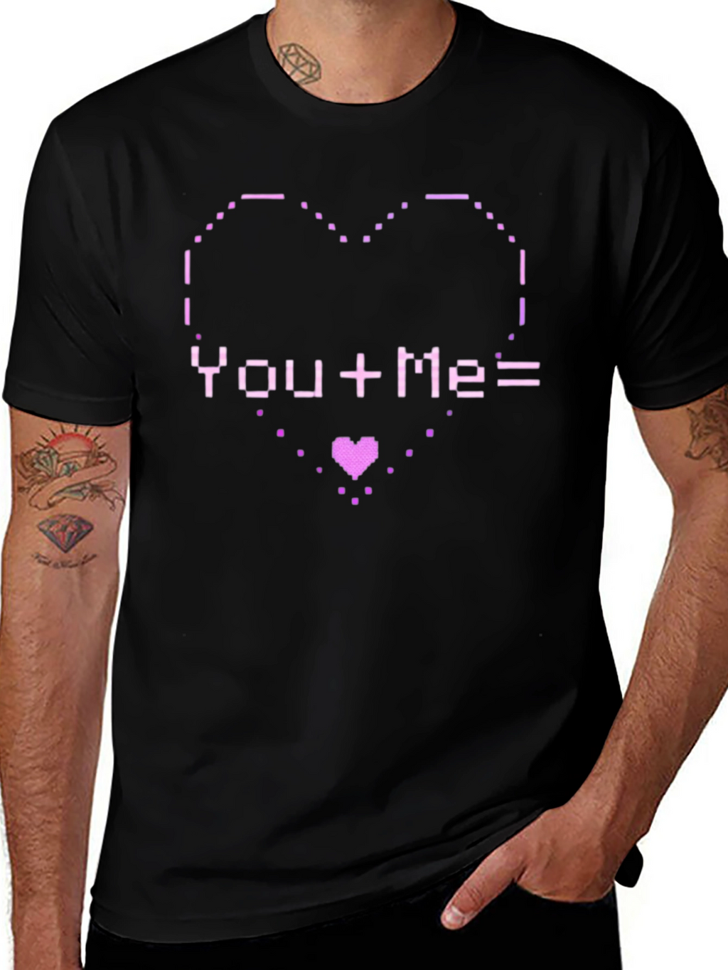 Pixel Heart You+Me= Love Graphic T-Shirt