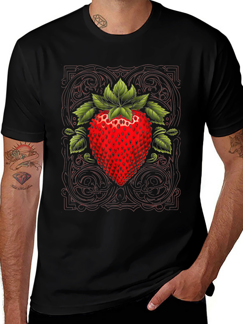 Strawberry Graphic Print Black Tee