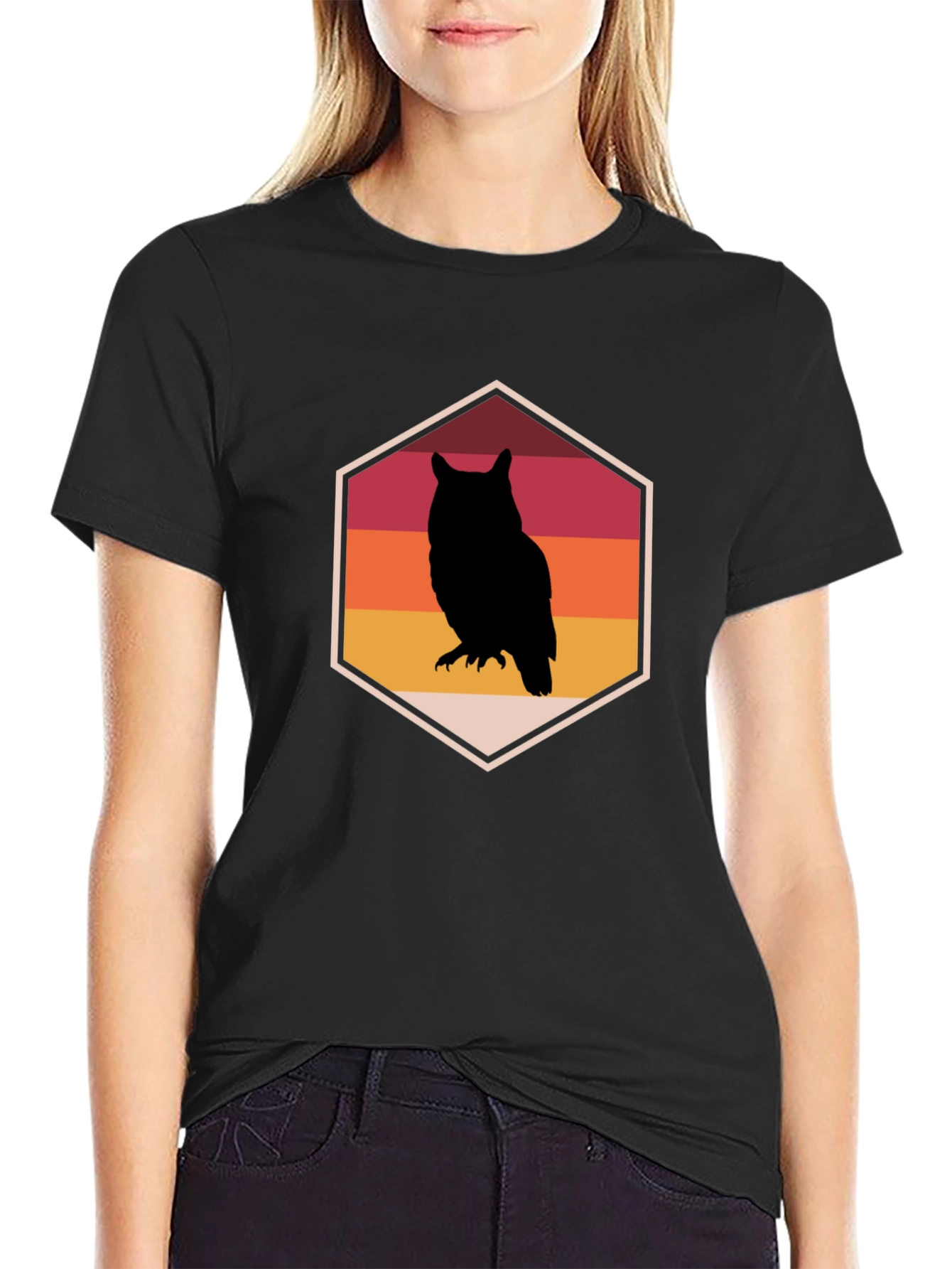 Retro Owl Graphic Tee - Mens Black T-Shirt