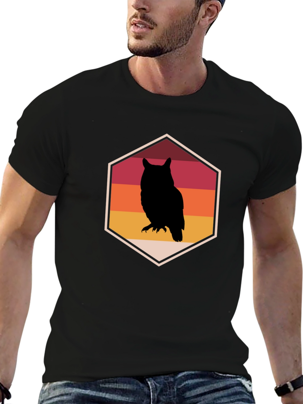 Retro Owl Graphic Tee - Mens Black T-Shirt