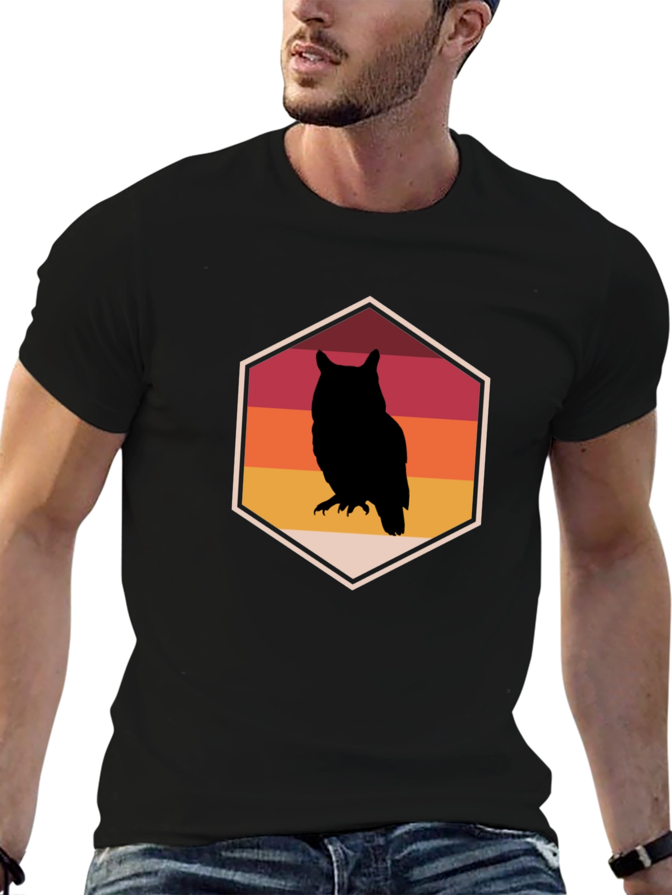Retro Owl Graphic Tee - Mens Black T-Shirt