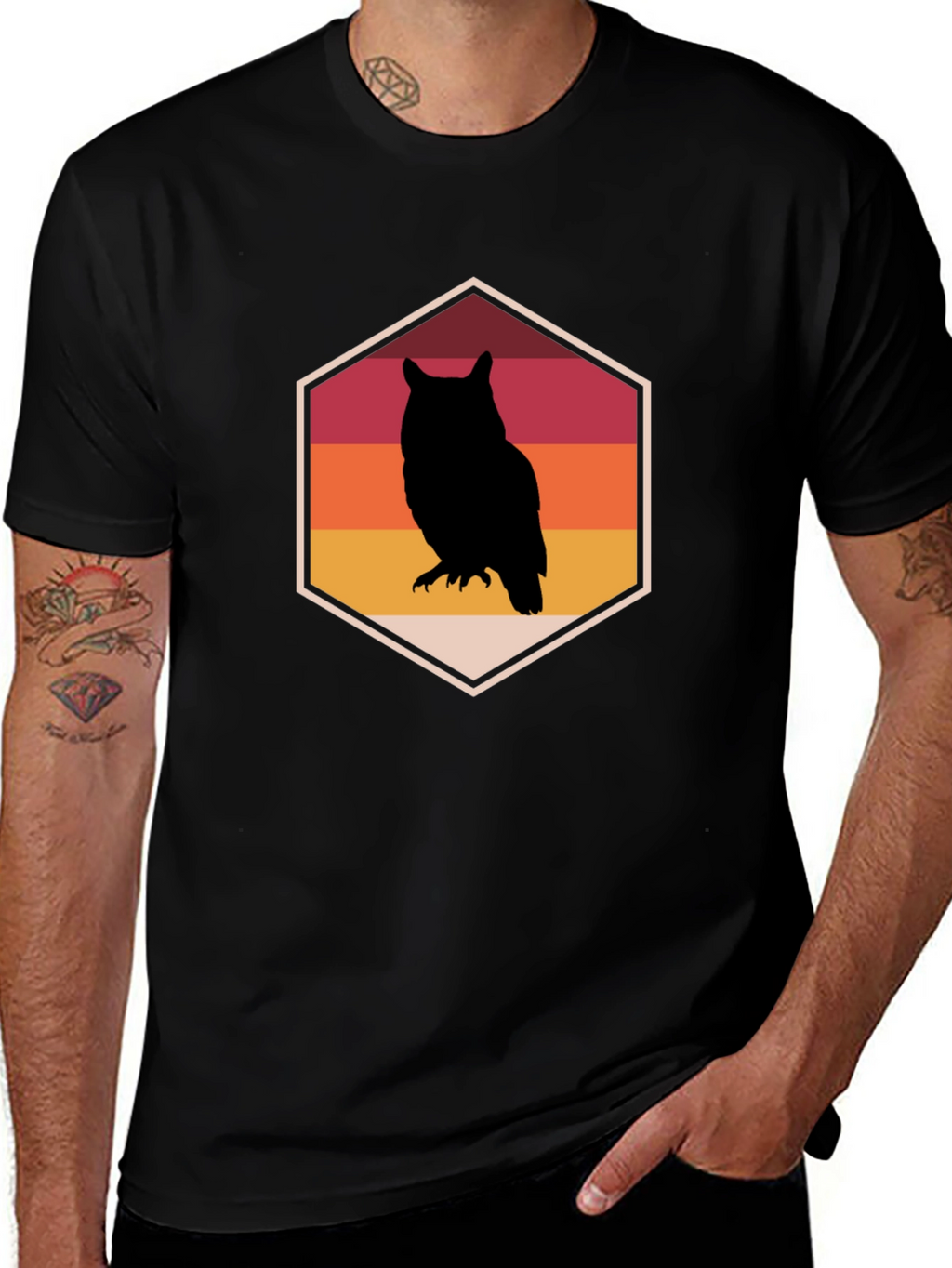 Retro Owl Graphic Tee - Mens Black T-Shirt