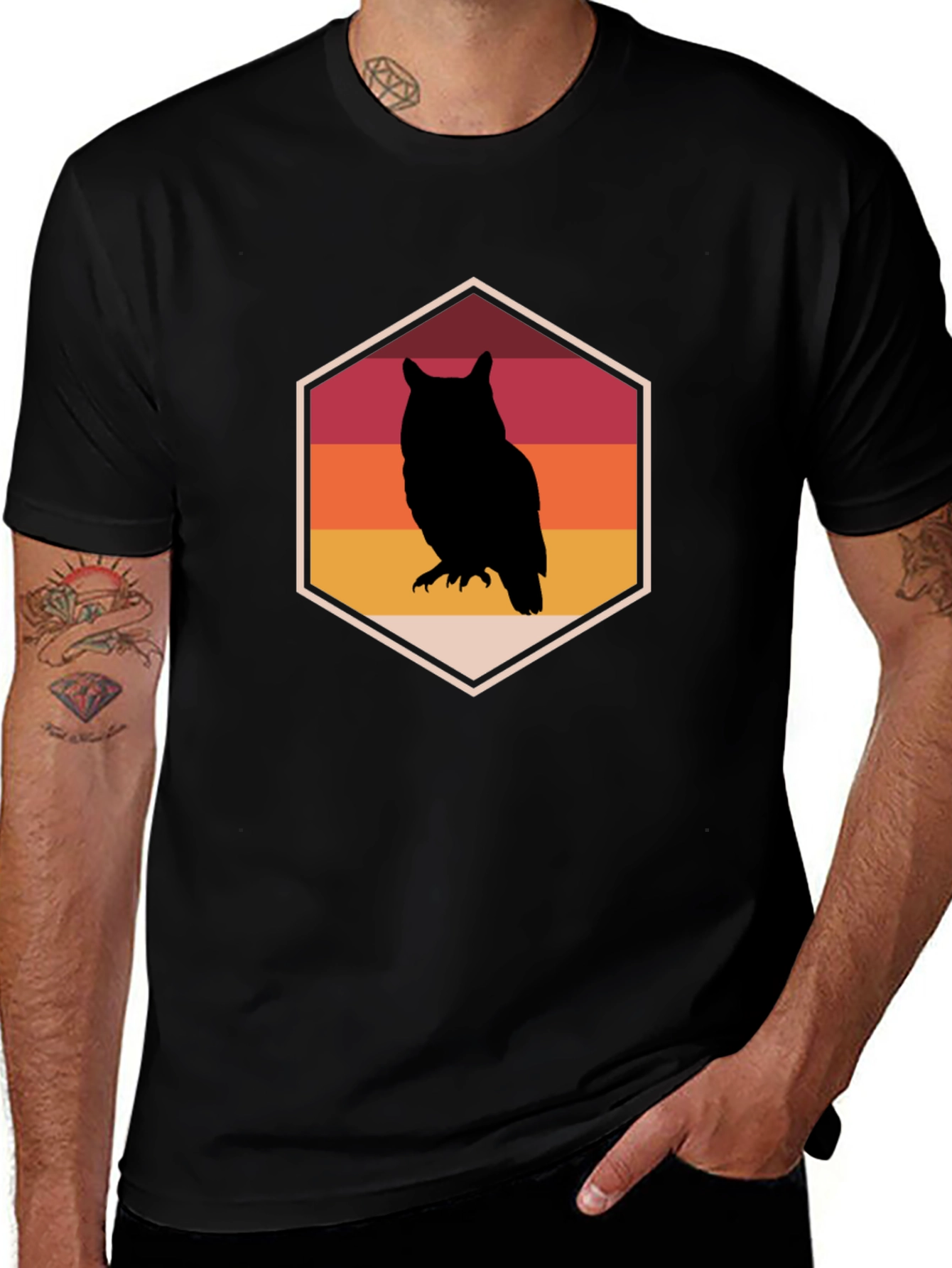 Retro Owl Graphic Tee - Mens Black T-Shirt