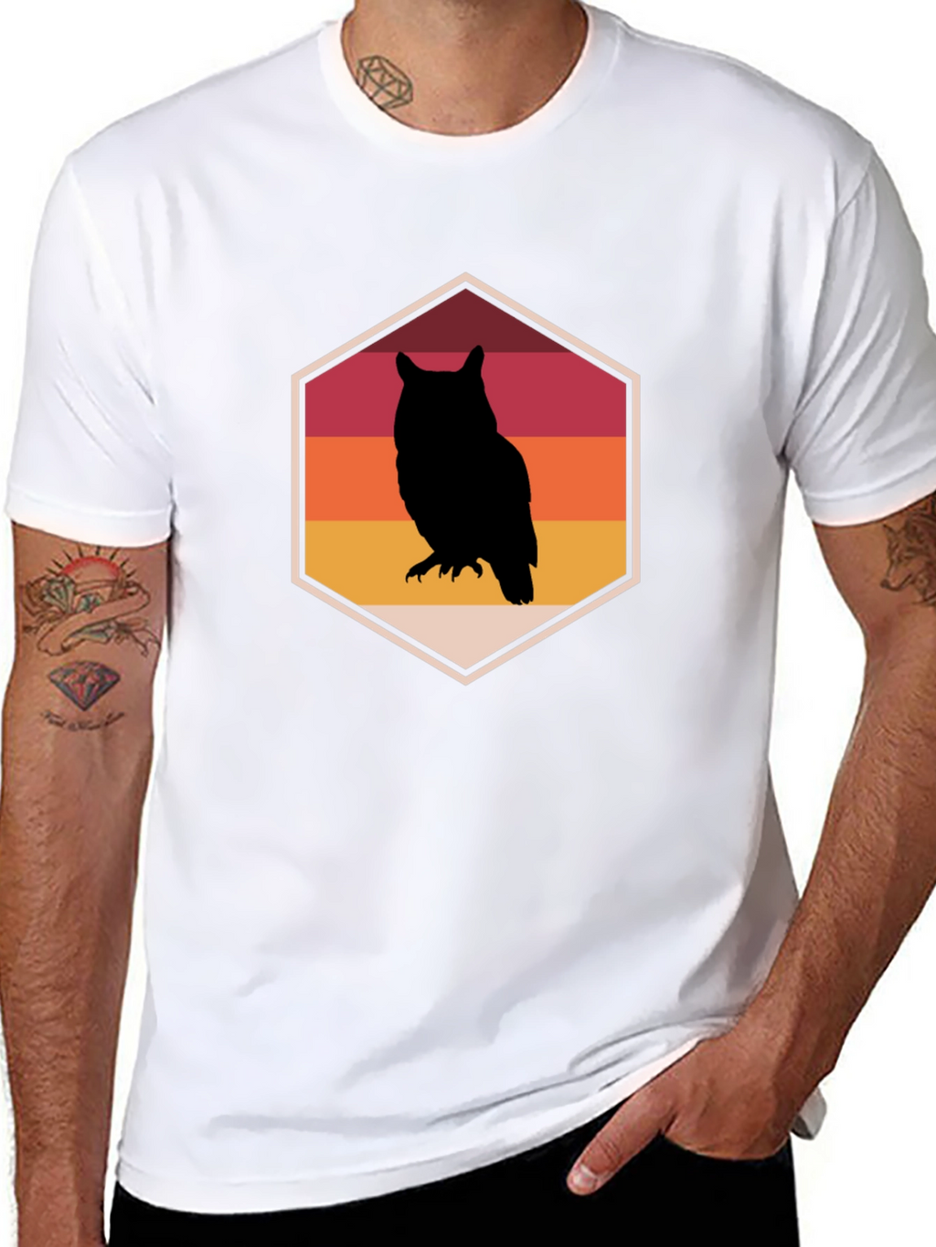 Retro Owl Graphic Tee - Mens Black T-Shirt