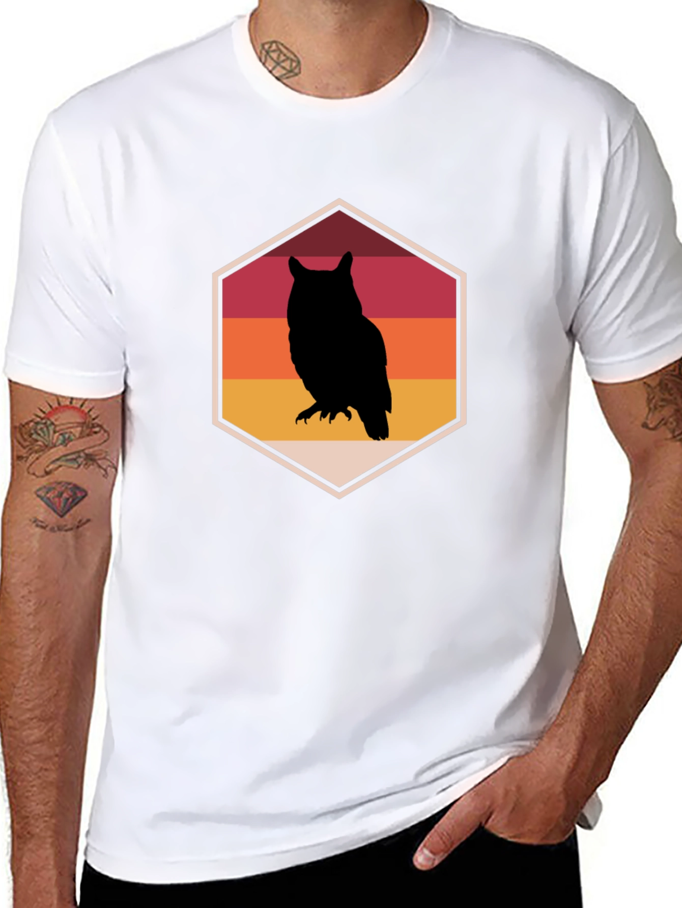 Retro Owl Graphic Tee - Mens Black T-Shirt