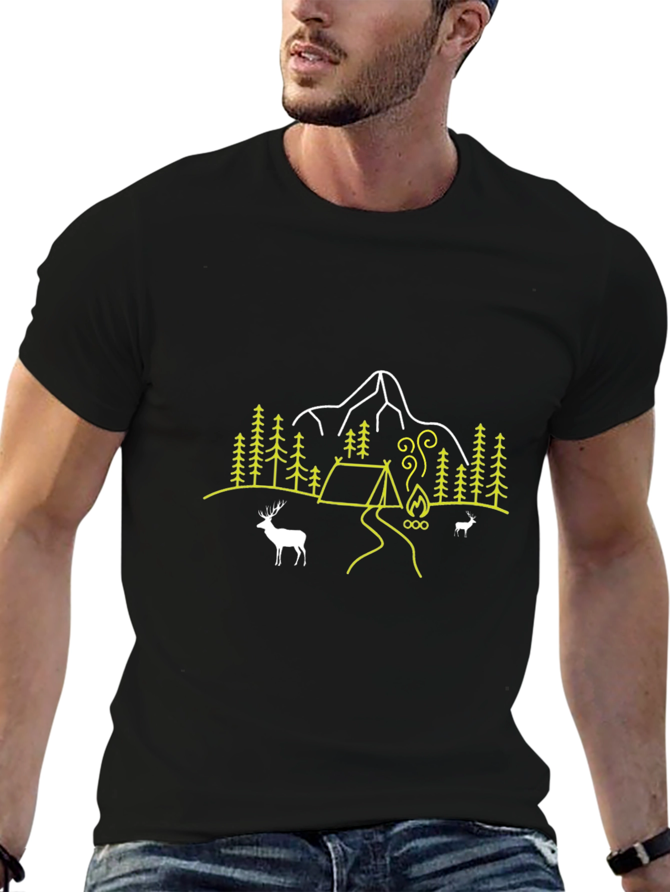 Outdoor Adventure Graphic Tee - Mountain Campfire Design