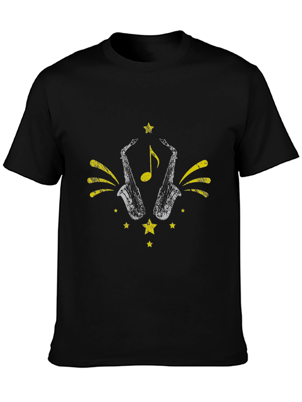 Stylish Black Saxophone Graphic Tee