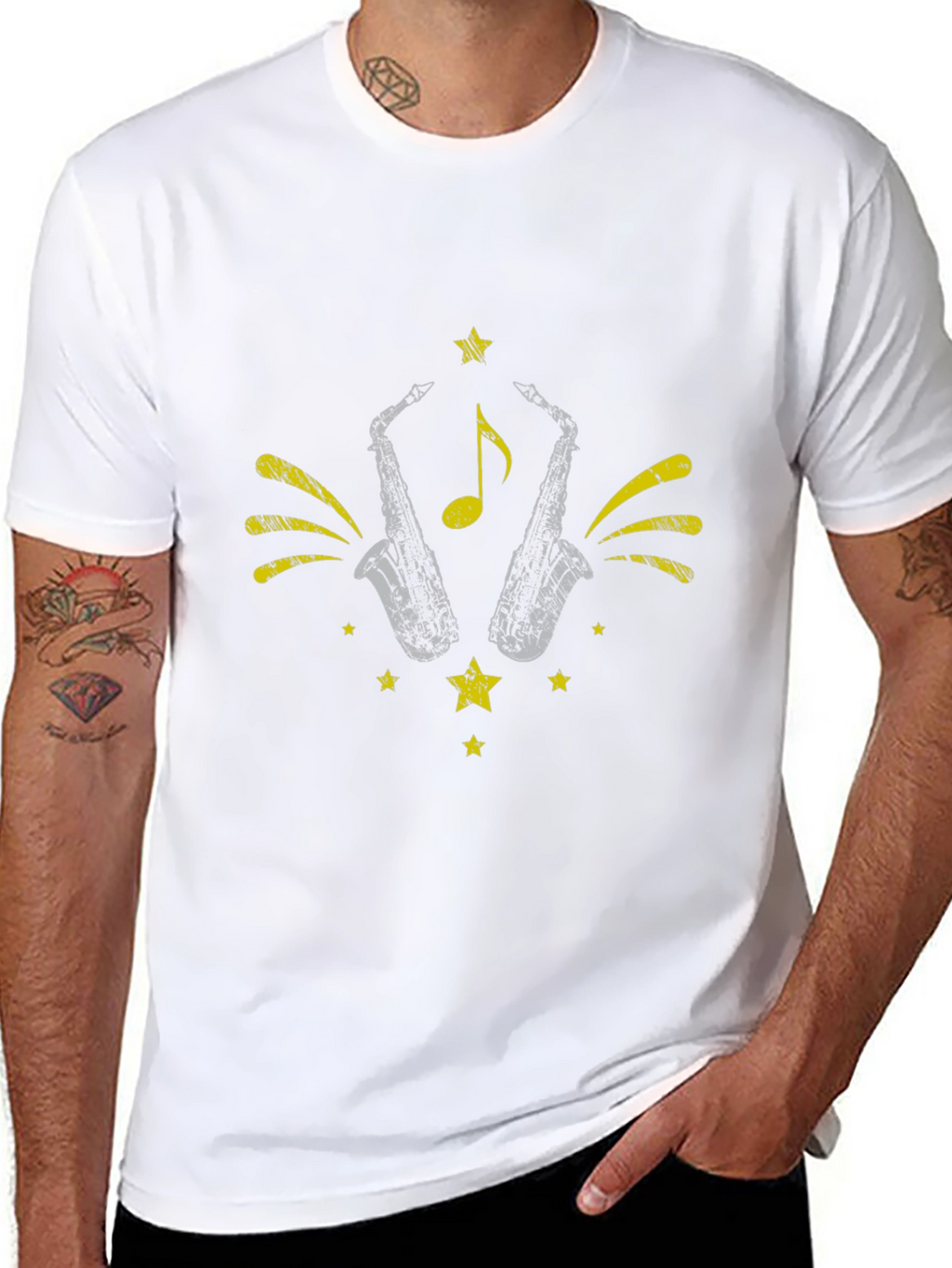 Stylish Black Saxophone Graphic Tee