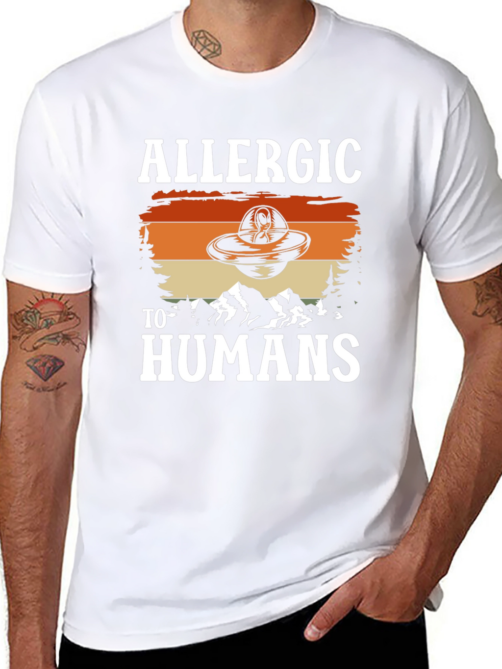 Allergic to Humans UFO T-Shirt - Funny Alien Design