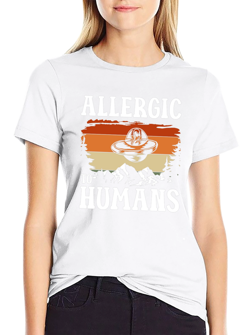 Allergic to Humans UFO T-Shirt - Funny Alien Design