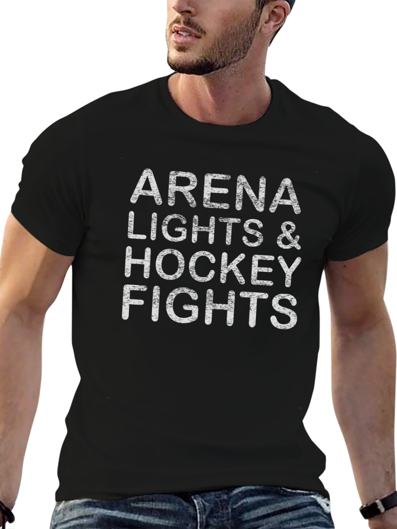 Arena Lights & Hockey Fights Black Graphic T-Shirt