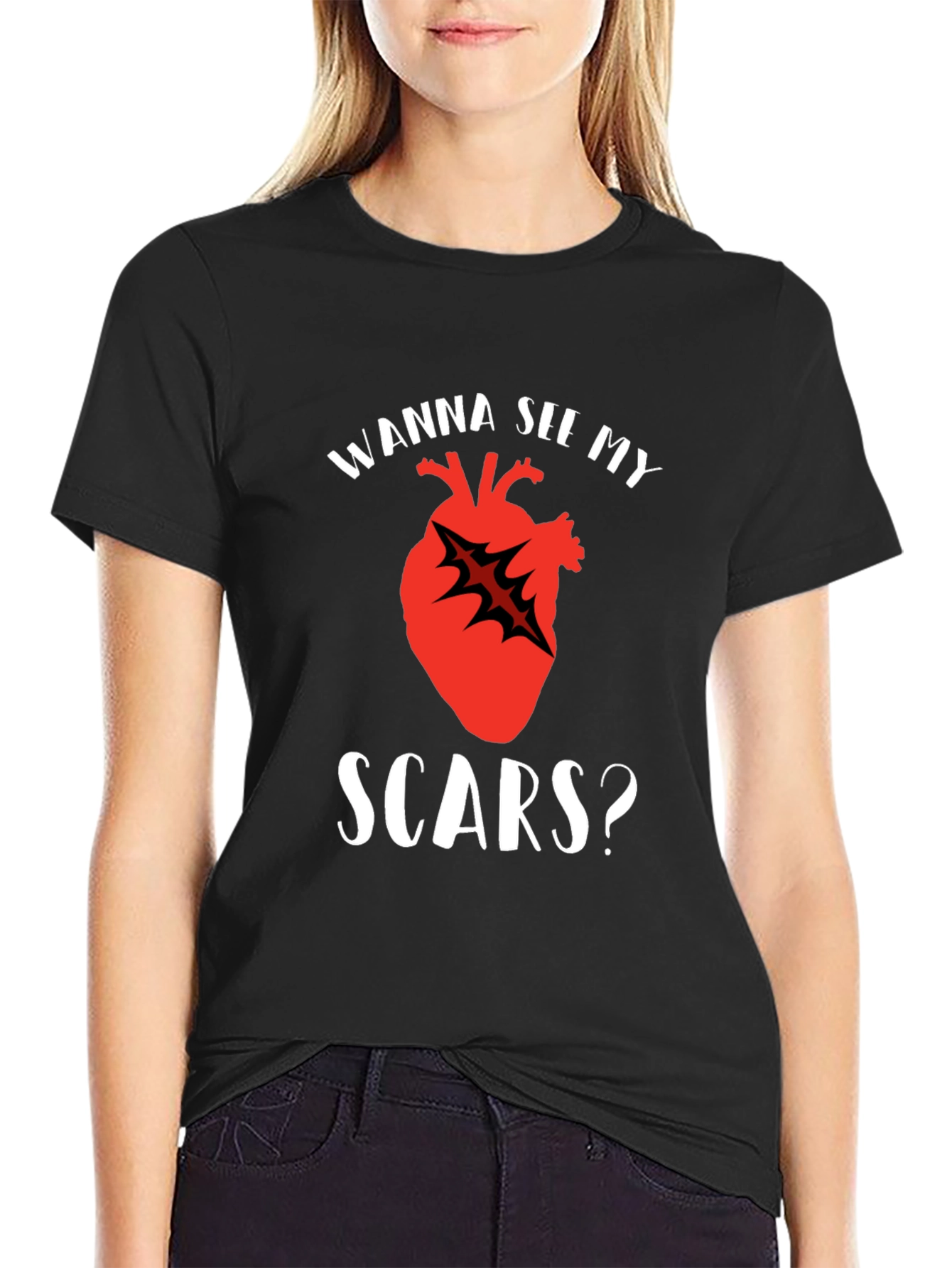 Wanna See My Scars Heart T-Shirt