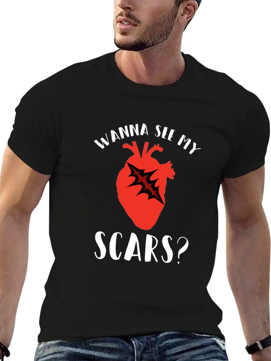 Wanna See My Scars Heart T-Shirt