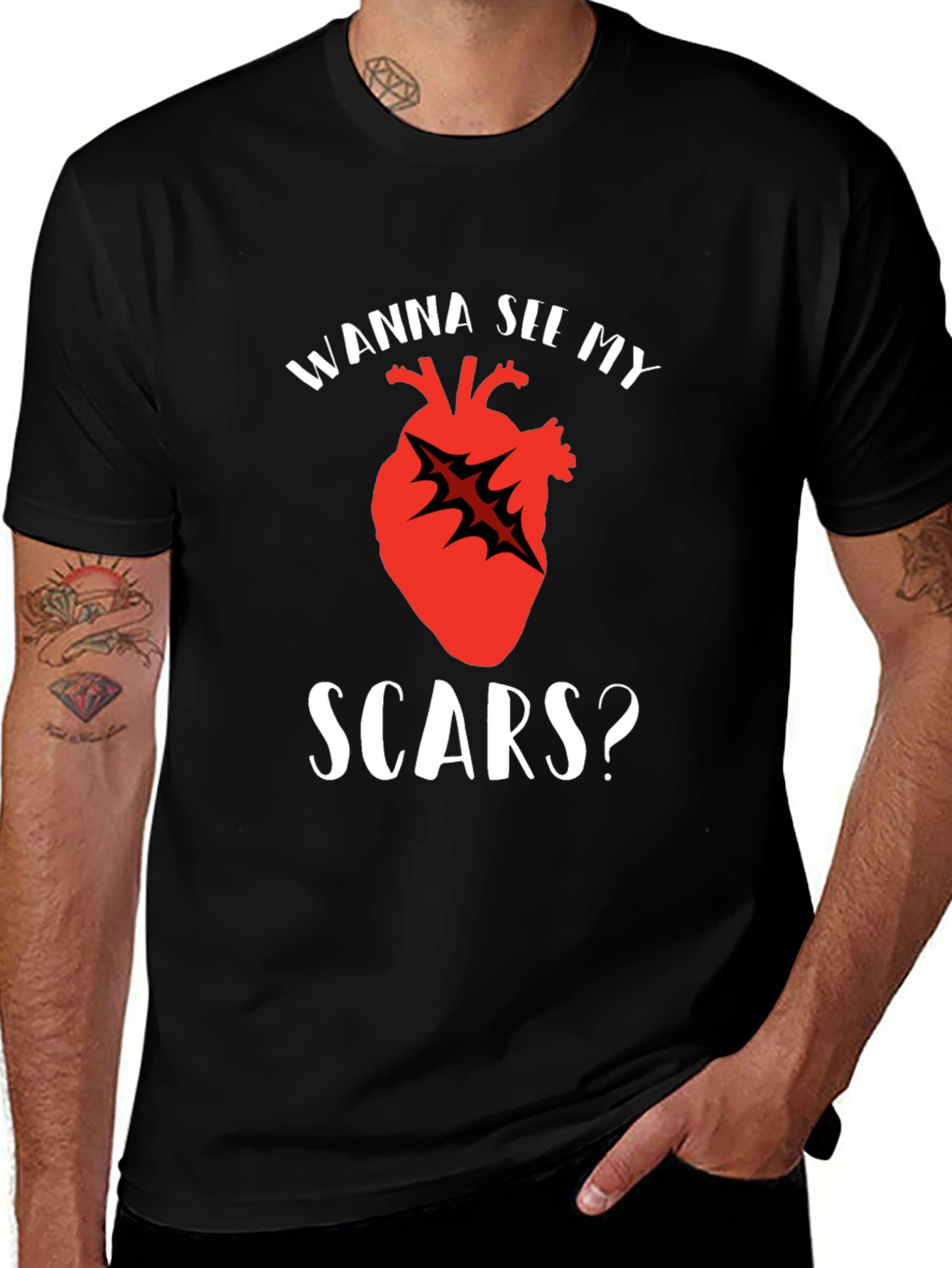 Wanna See My Scars Heart T-Shirt