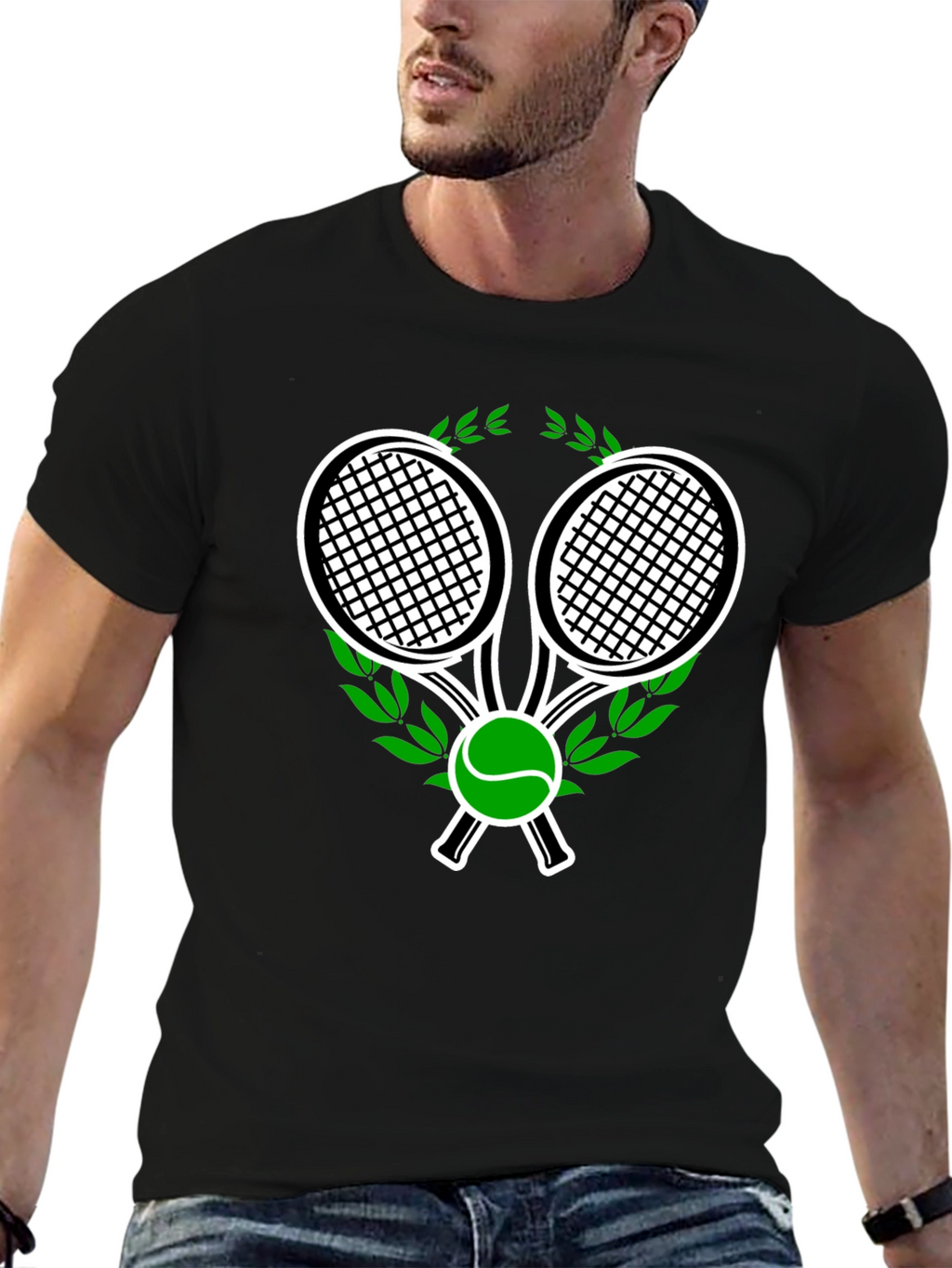 Tennis Racket & Ball Graphic Tee - Black