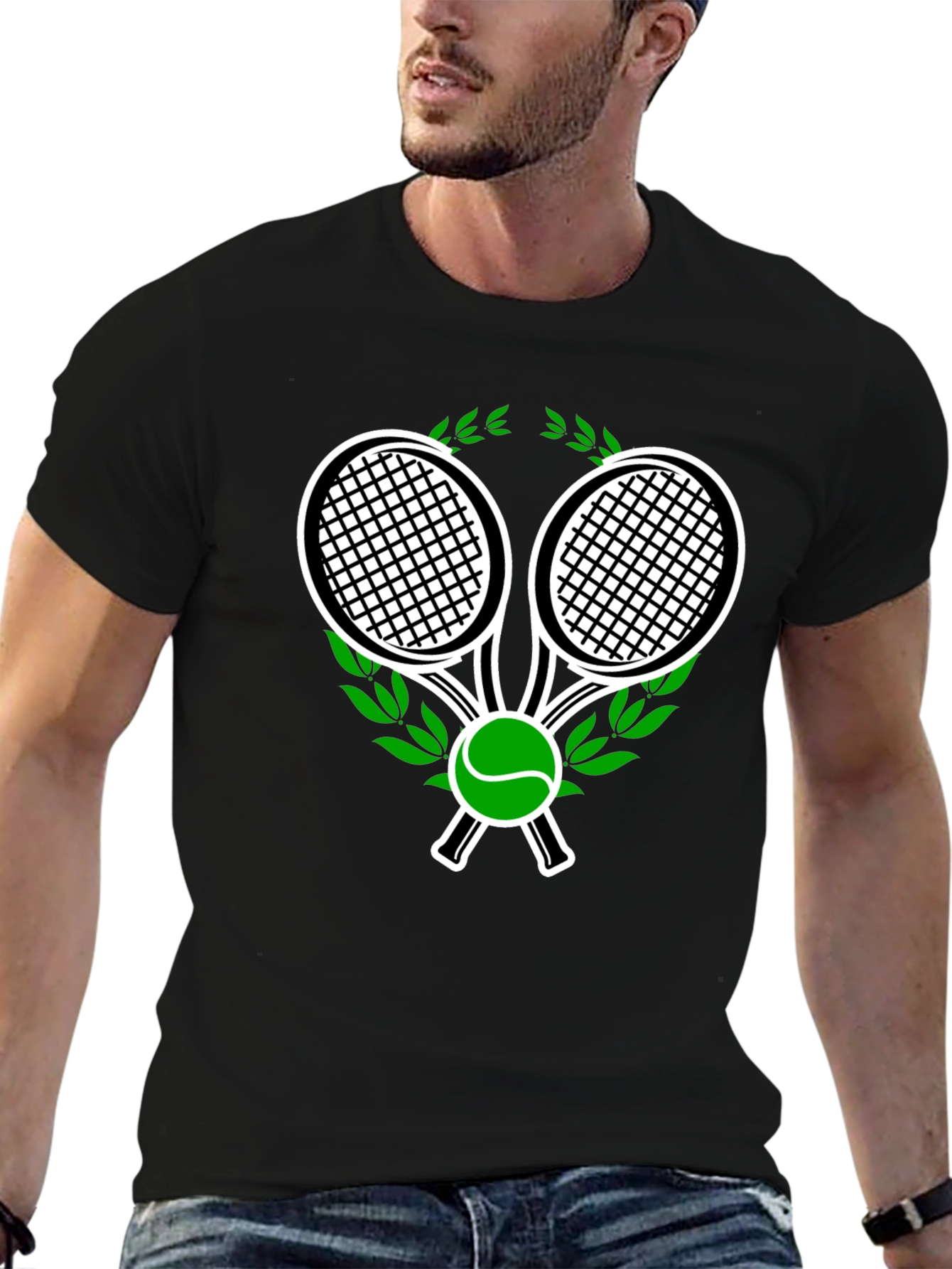 Tennis Racket & Ball Graphic Tee - Black