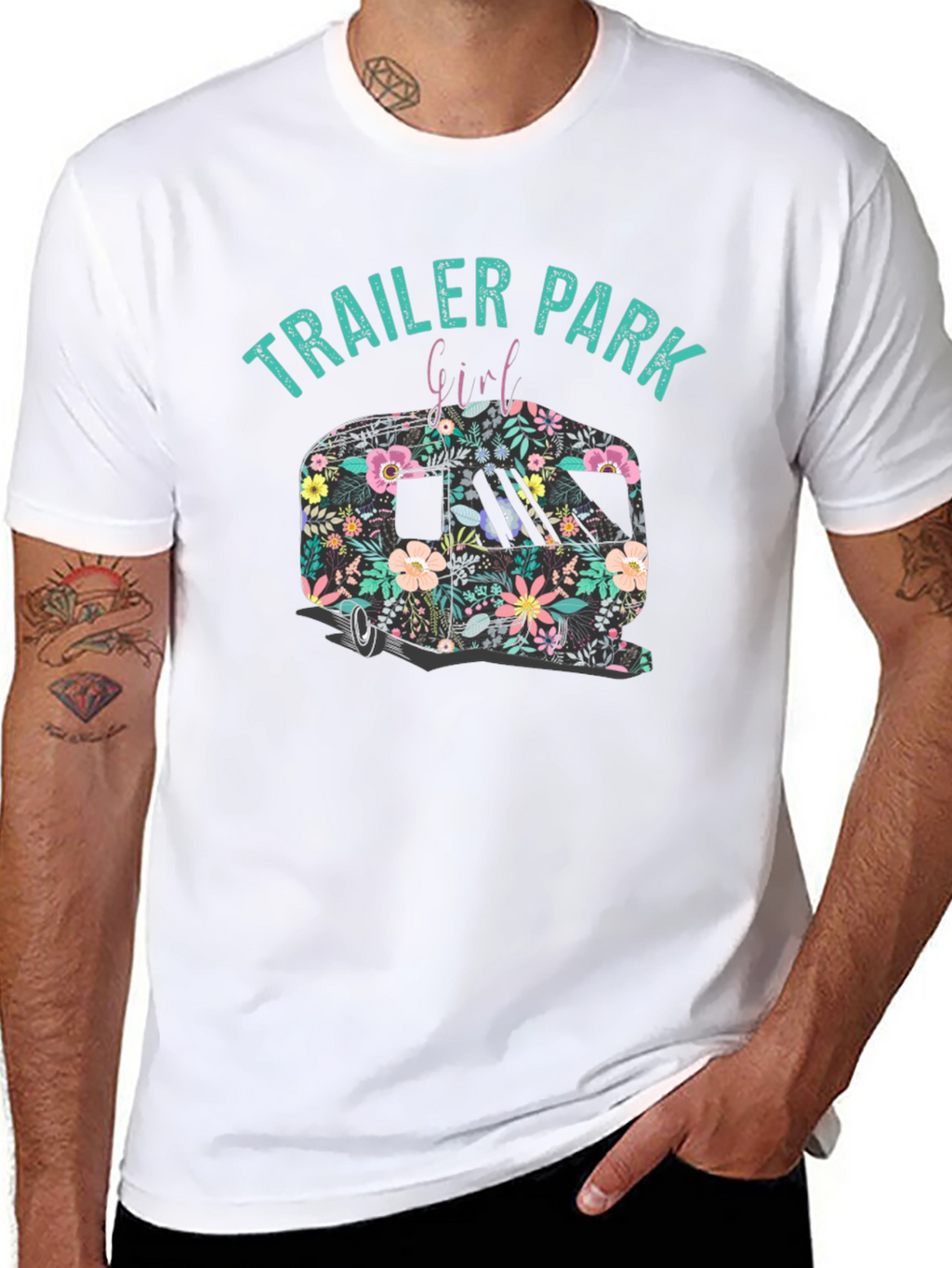 Trailer Park Girl Floral Camper Black T-Shirt
