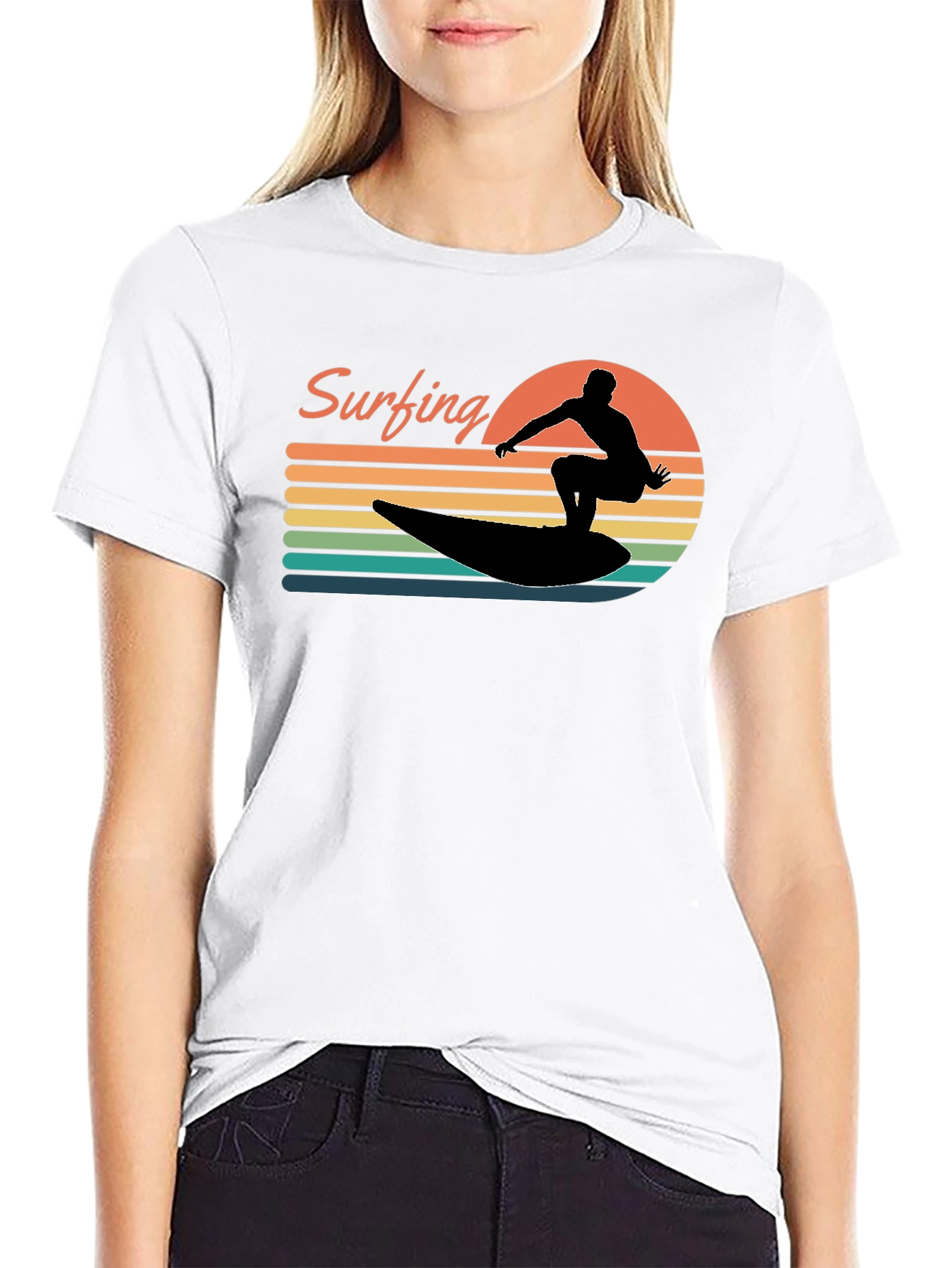 Retro Surfing Silhouette Graphic Tee