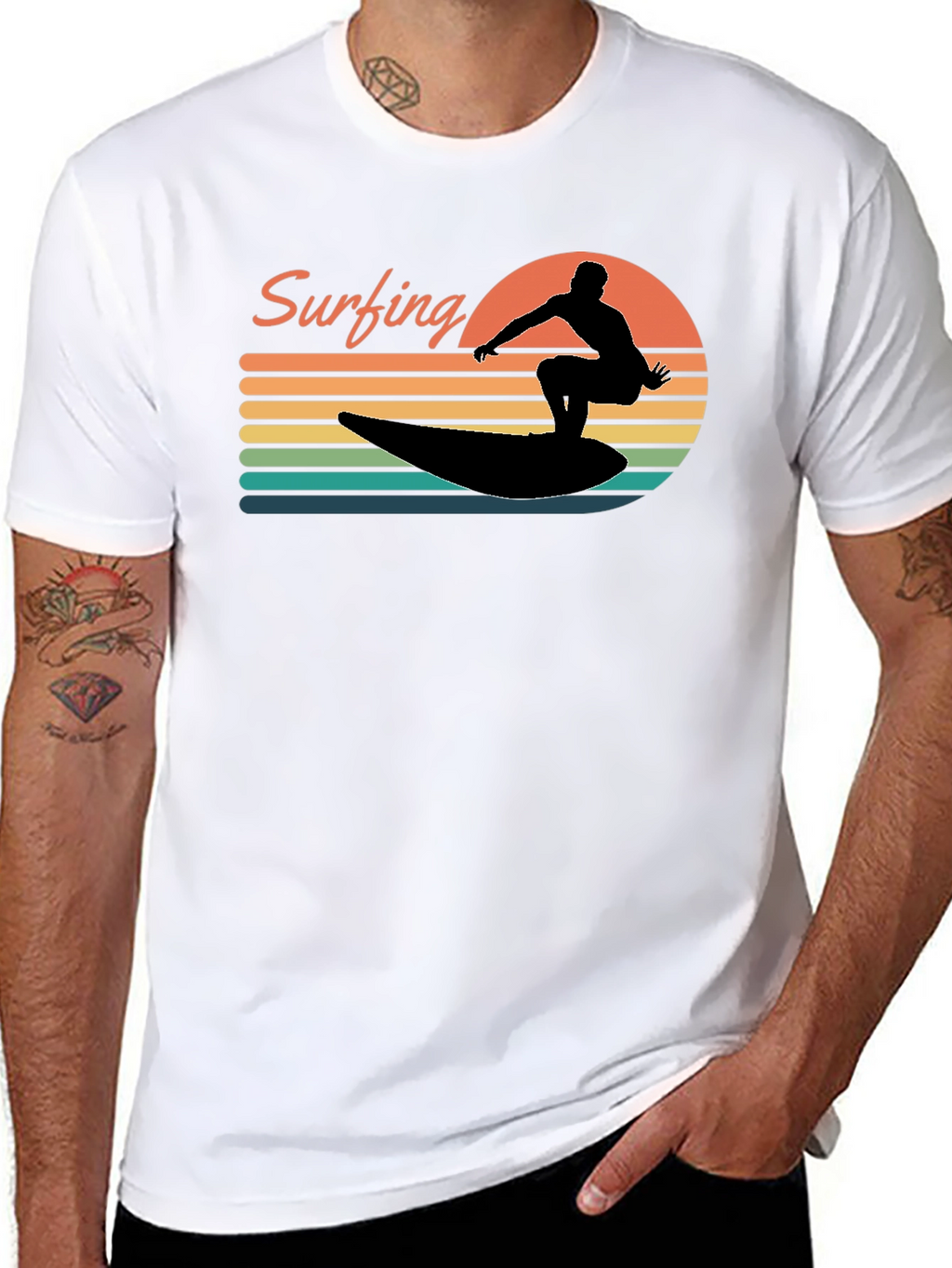 Retro Surfing Silhouette Graphic Tee