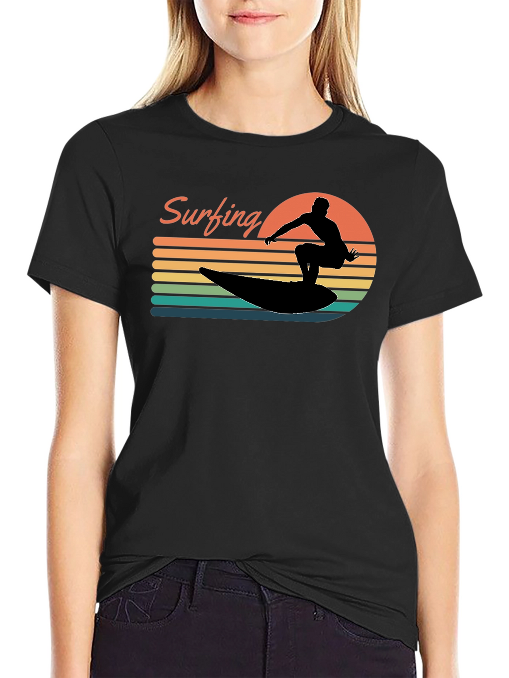 Retro Surfing Silhouette Graphic Tee