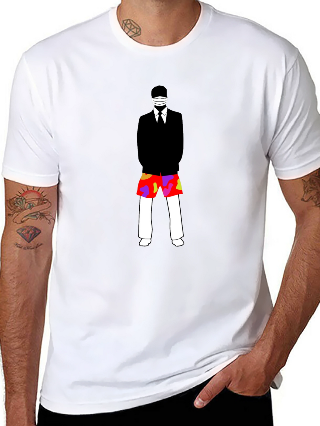 Masked Suit Man Summer Shorts Graphic T-Shirt