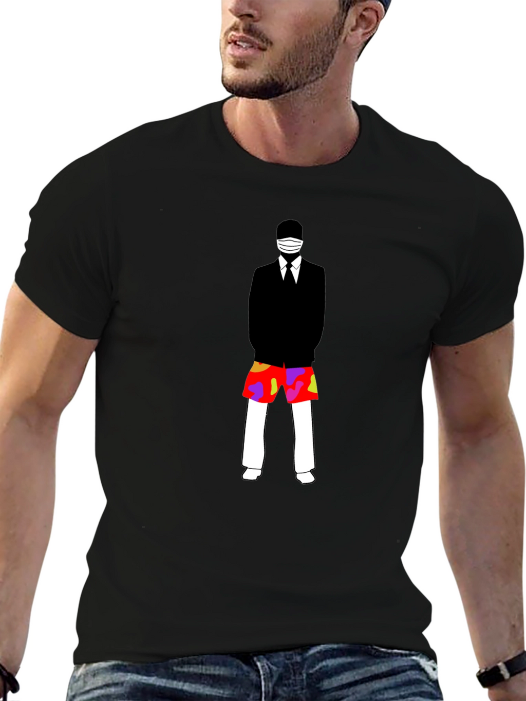 Masked Suit Man Summer Shorts Graphic T-Shirt