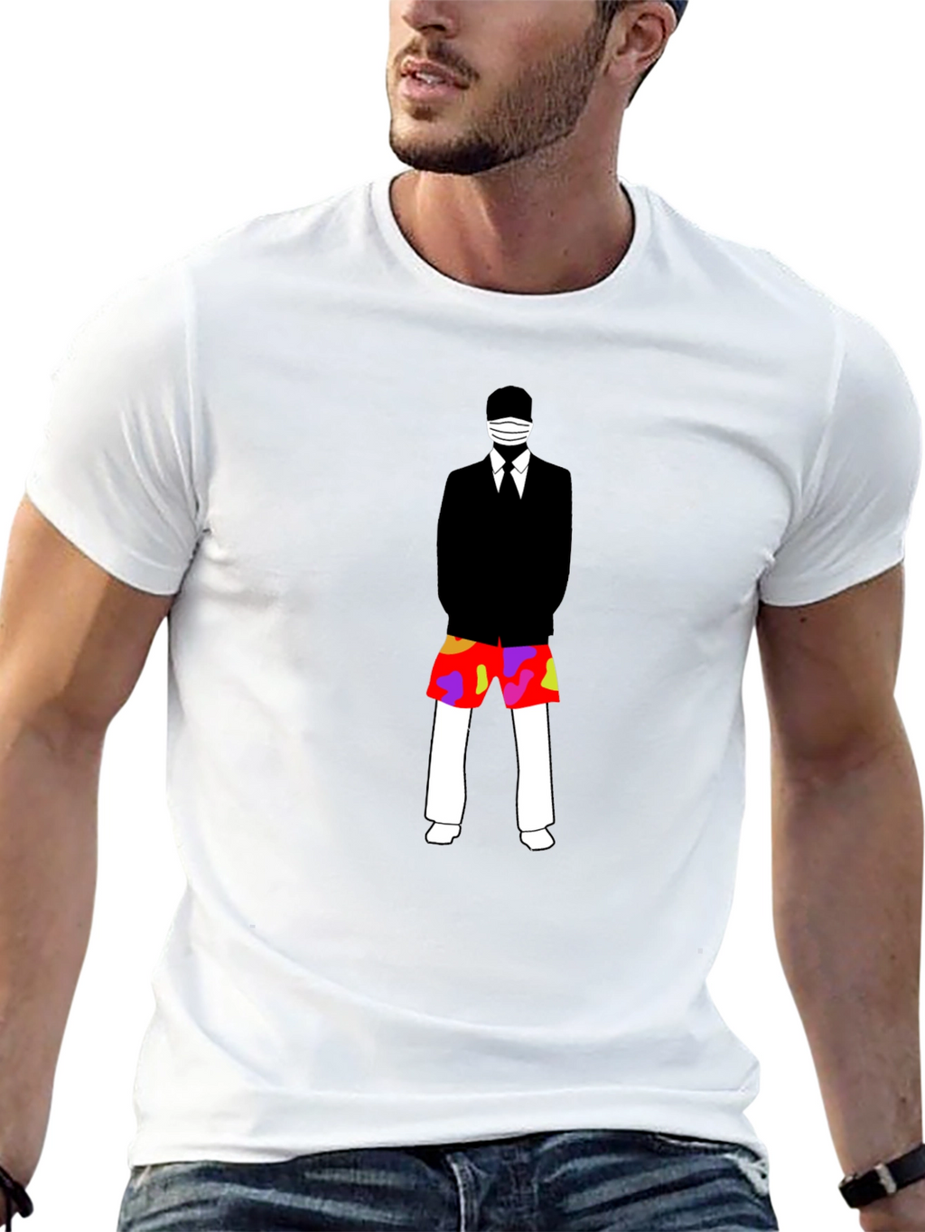 Masked Suit Man Summer Shorts Graphic T-Shirt