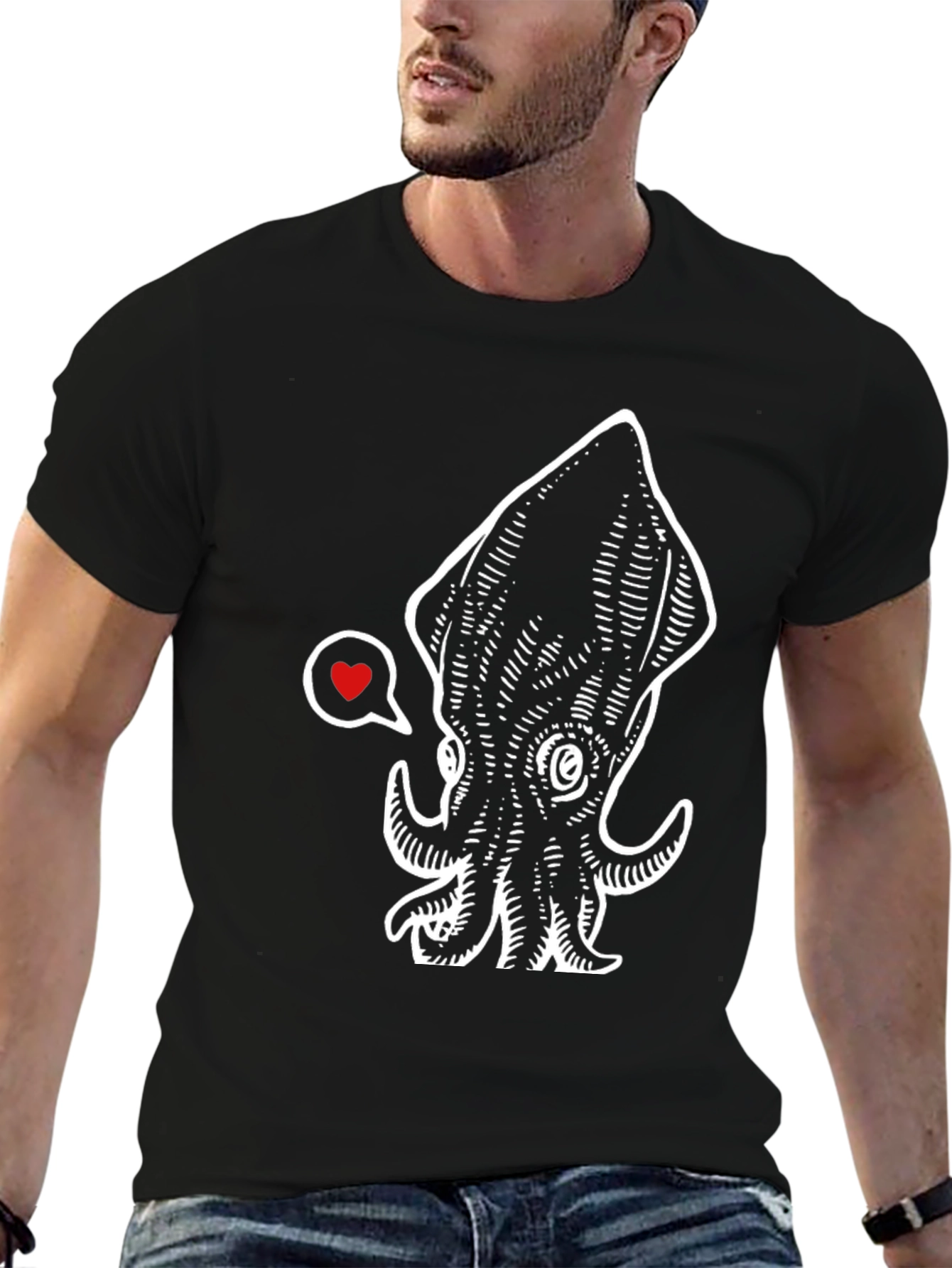 Squid Love Graphic Tee - Stylish Black Cotton T-Shirt