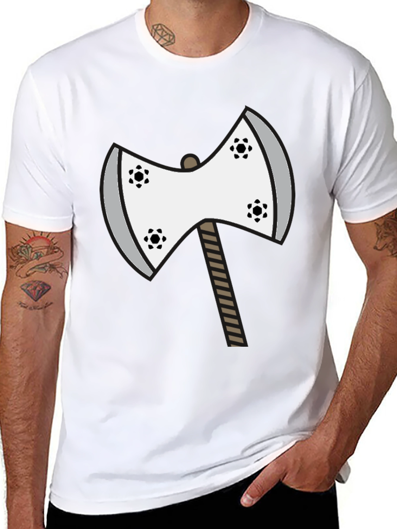 Axe Graphic Tee - Unique Cartoon Double Axe Design