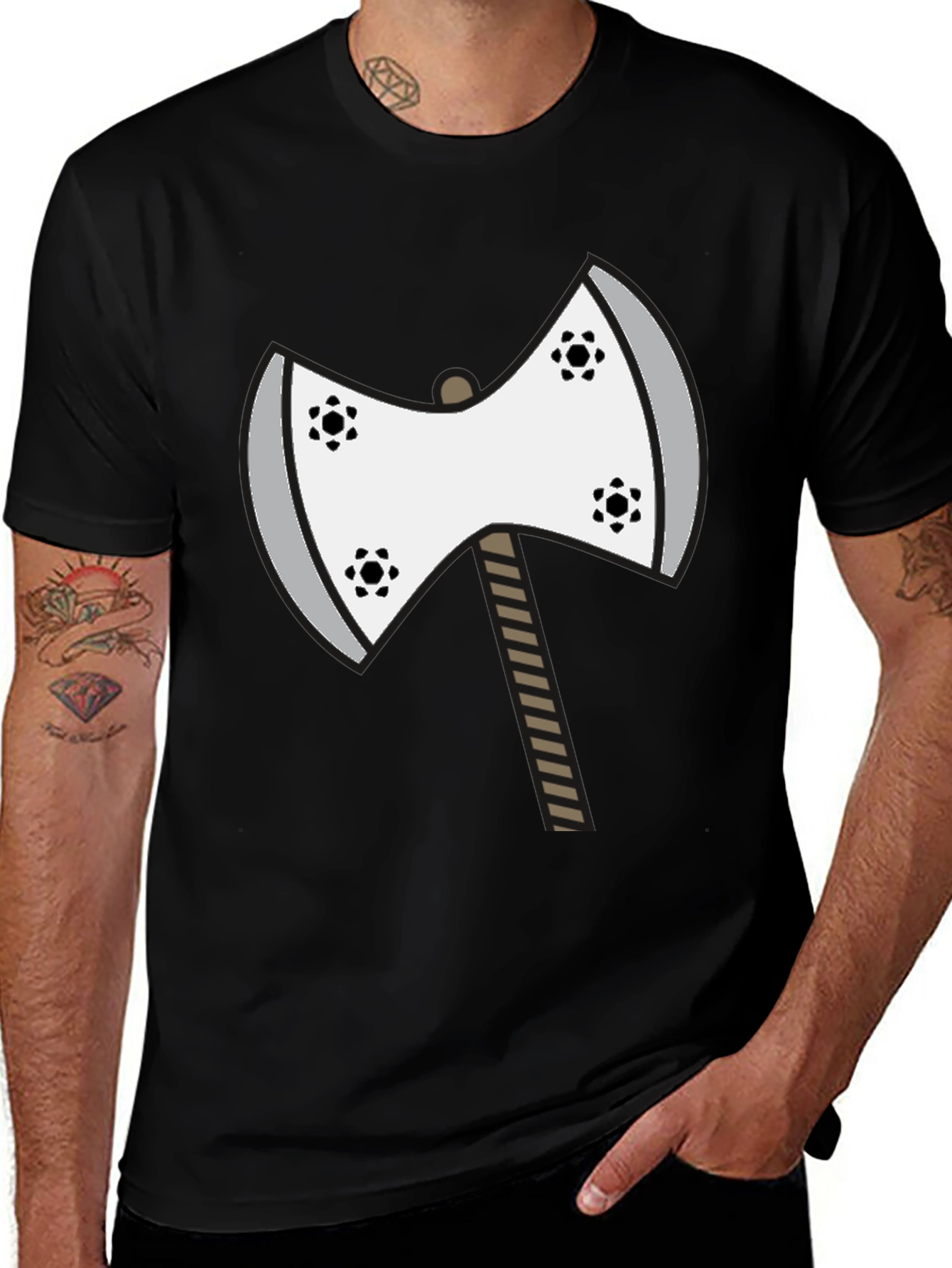 Axe Graphic Tee - Unique Cartoon Double Axe Design