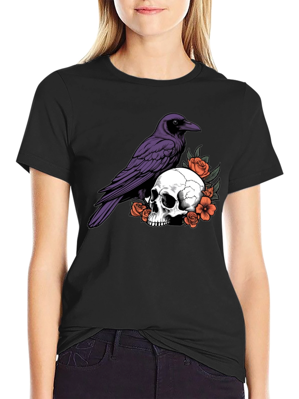 Raven Skull Graphic T-Shirt - Gothic Style