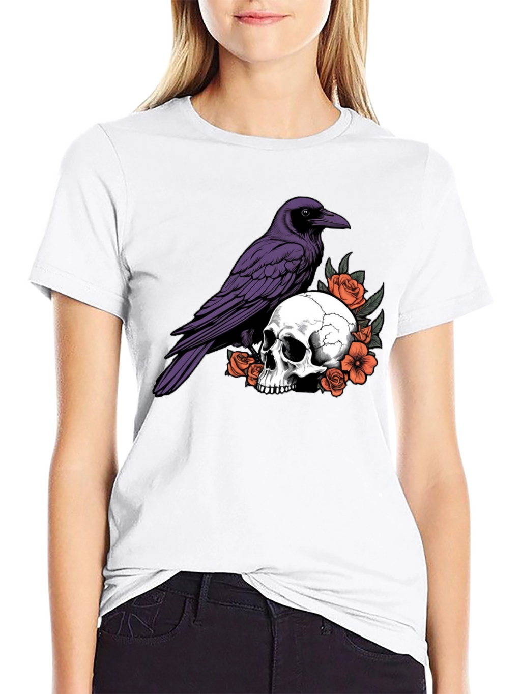 Raven Skull Graphic T-Shirt - Gothic Style