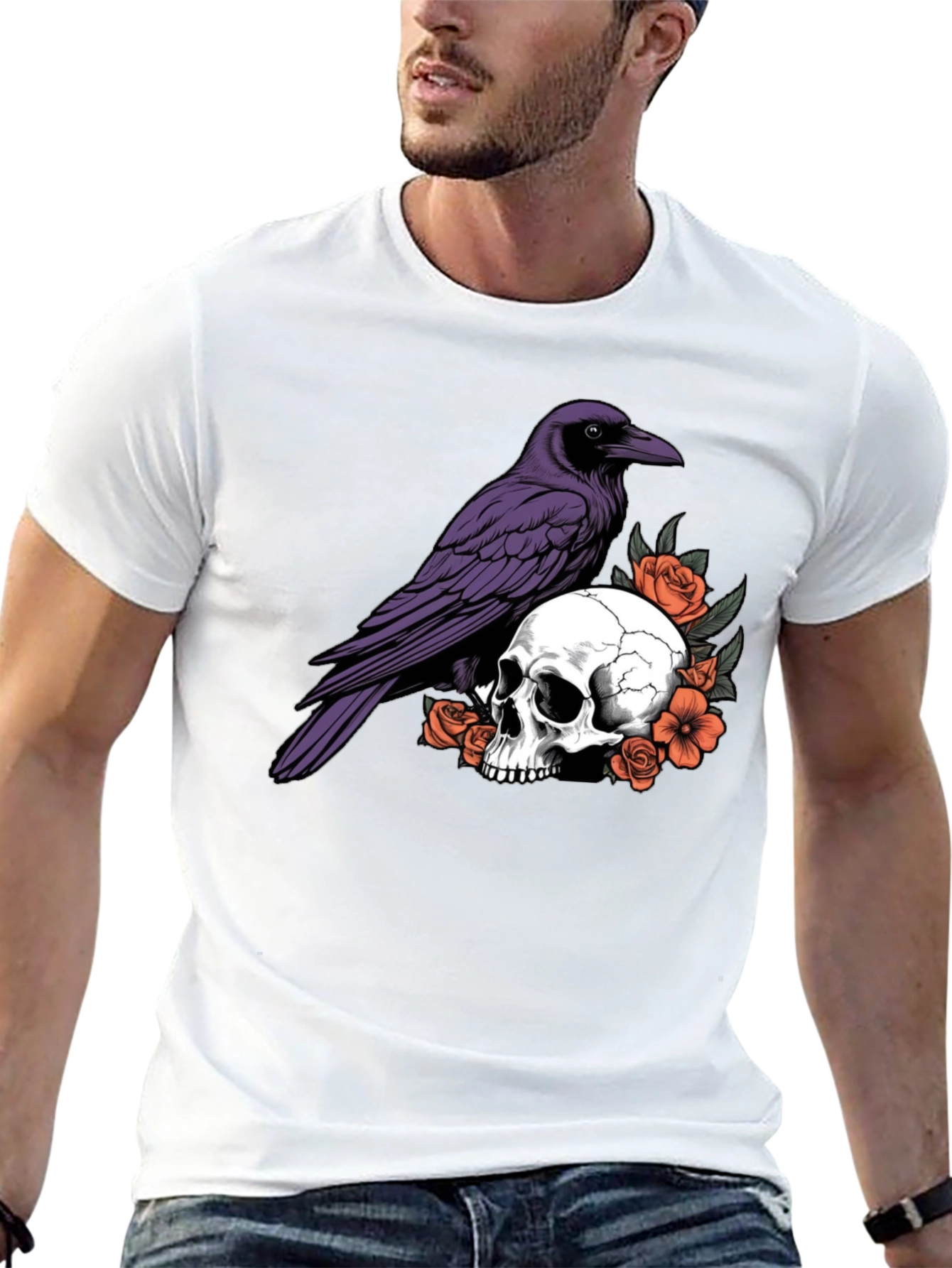Raven Skull Graphic T-Shirt - Gothic Style