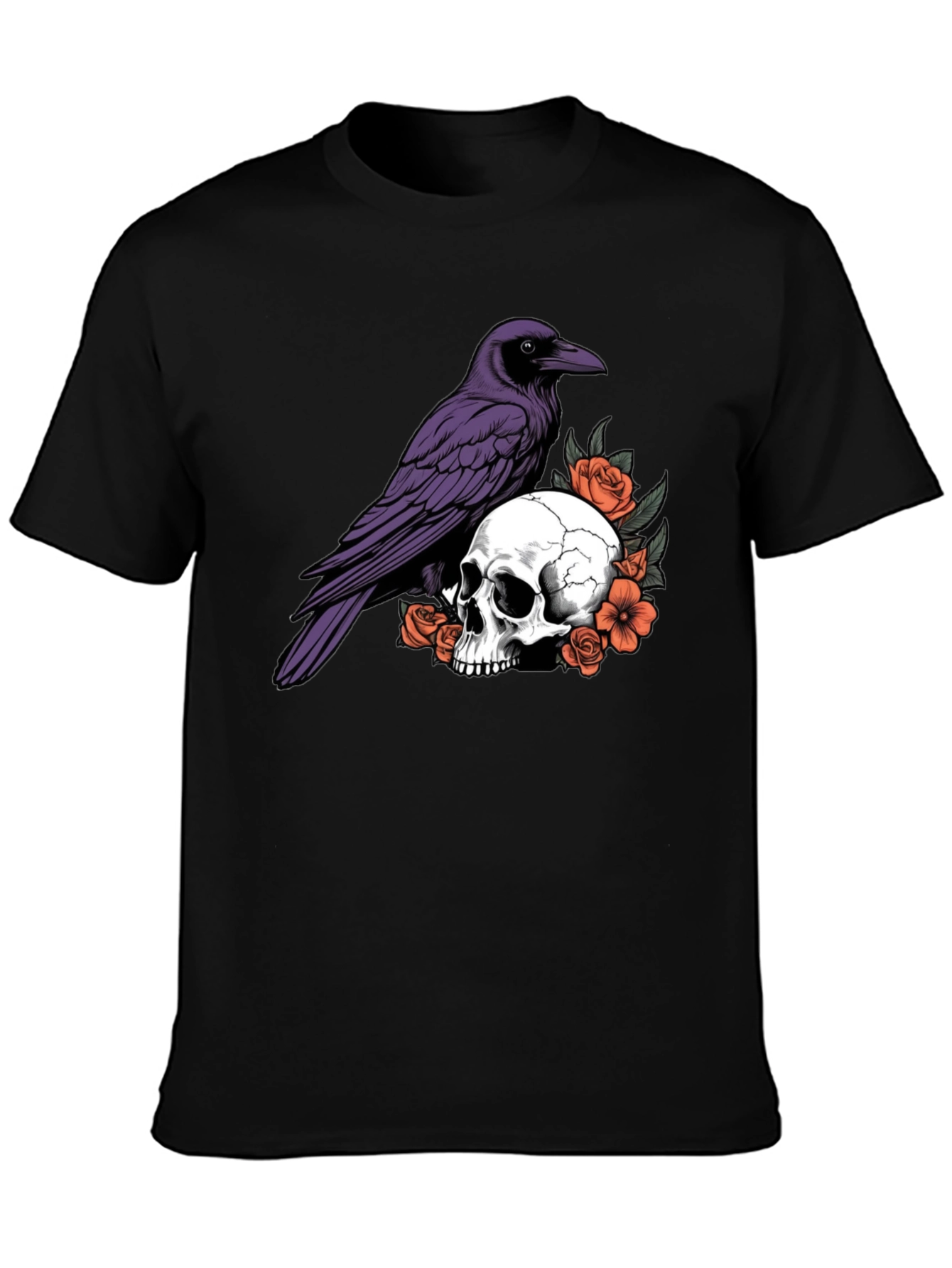 Raven Skull Graphic T-Shirt - Gothic Style