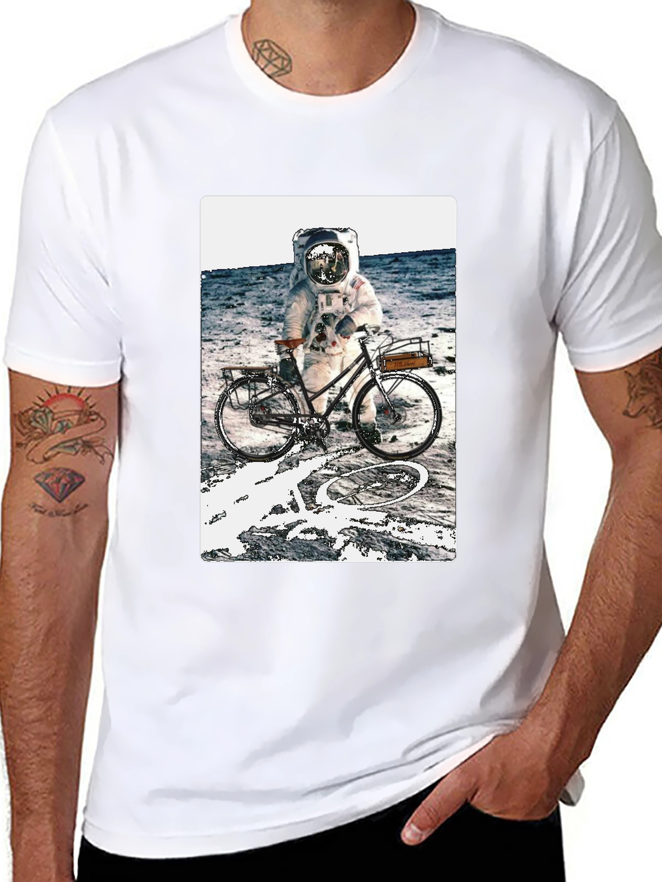 Astronaut on Bike Graphic Tee - Outer Space T-Shirt