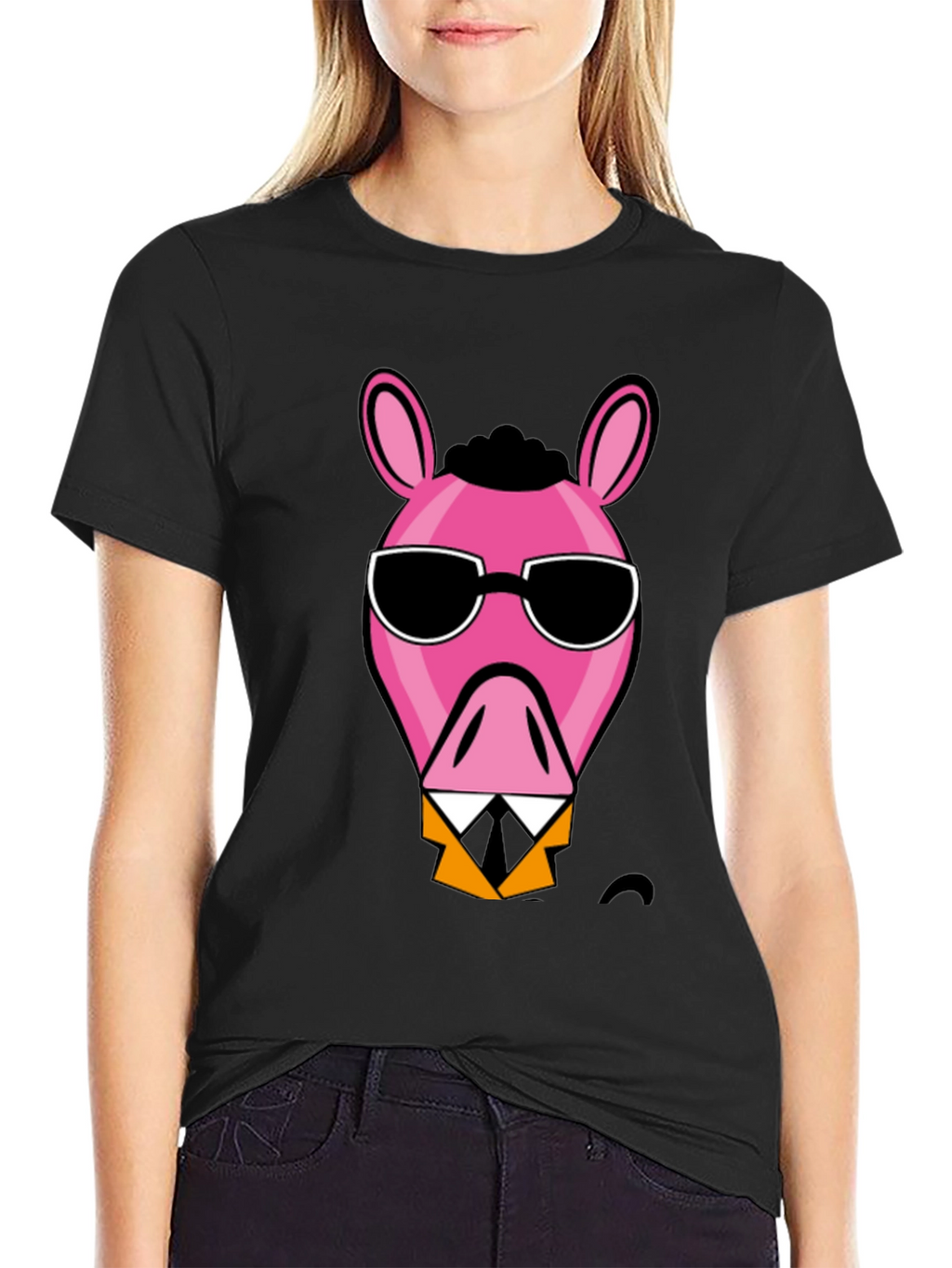 Cool Pink Donkey Black T-Shirt