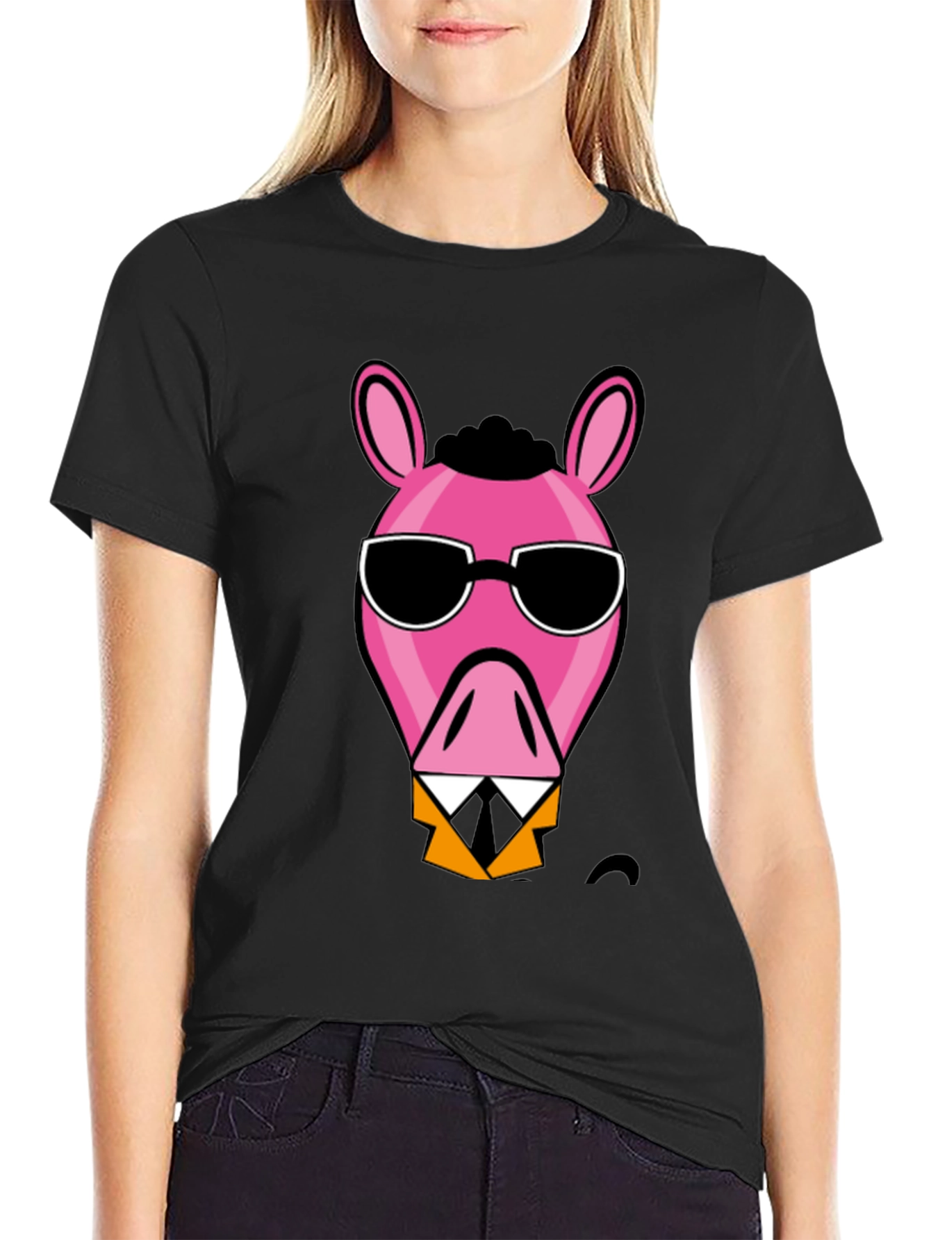 Cool Pink Donkey Black T-Shirt