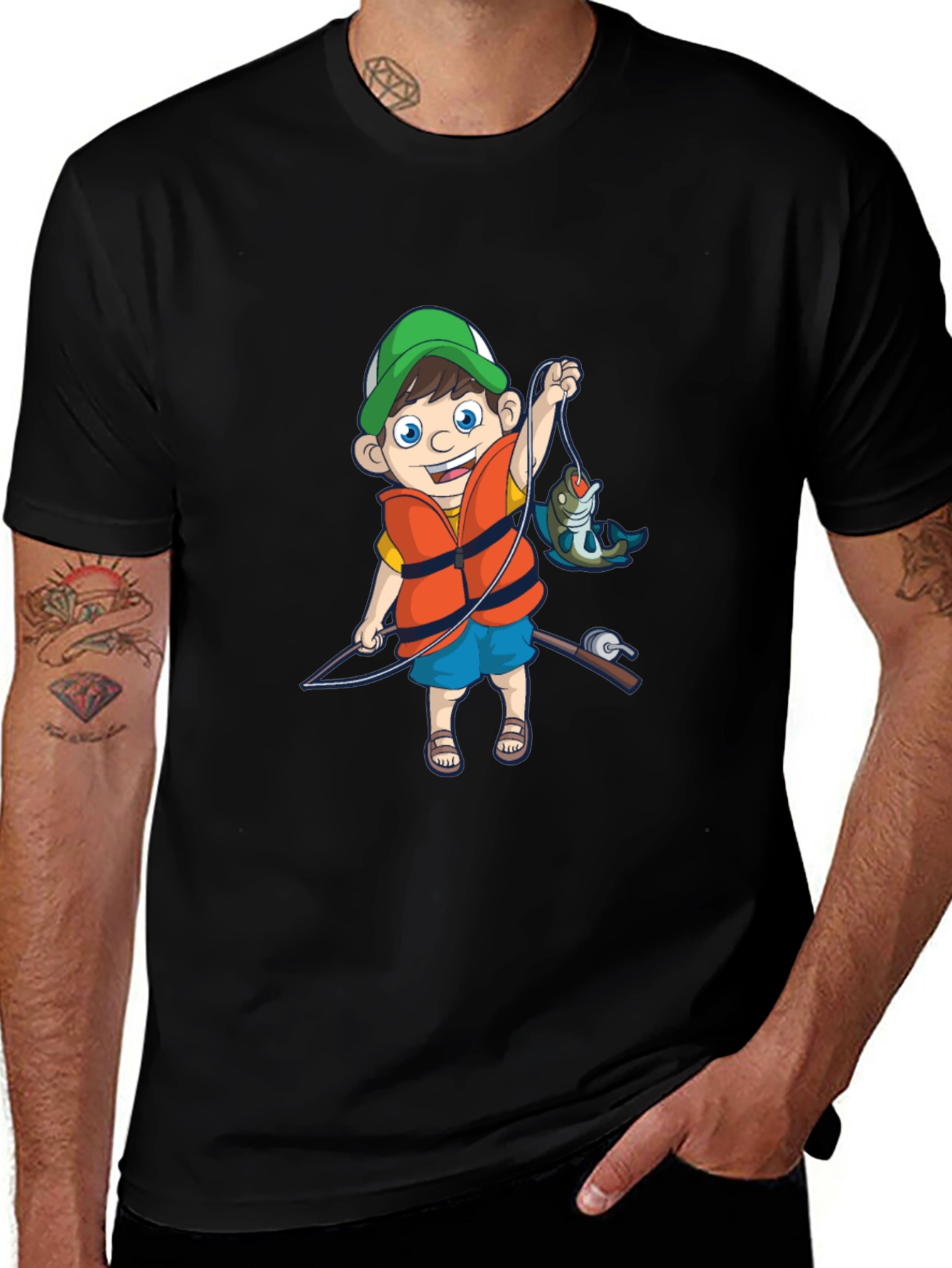 Cartoon Fisherman Graphic Tee