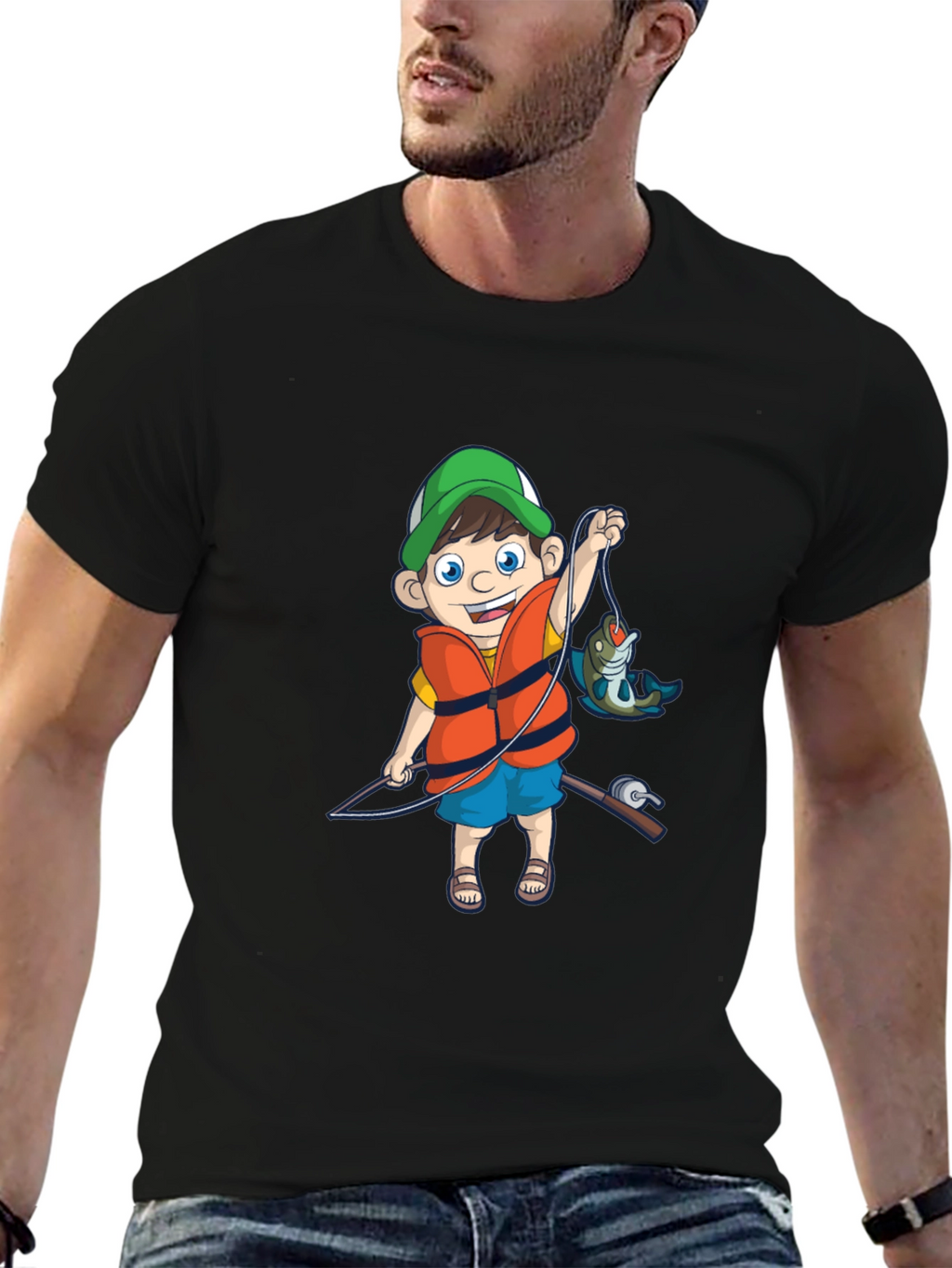 Cartoon Fisherman Graphic Tee