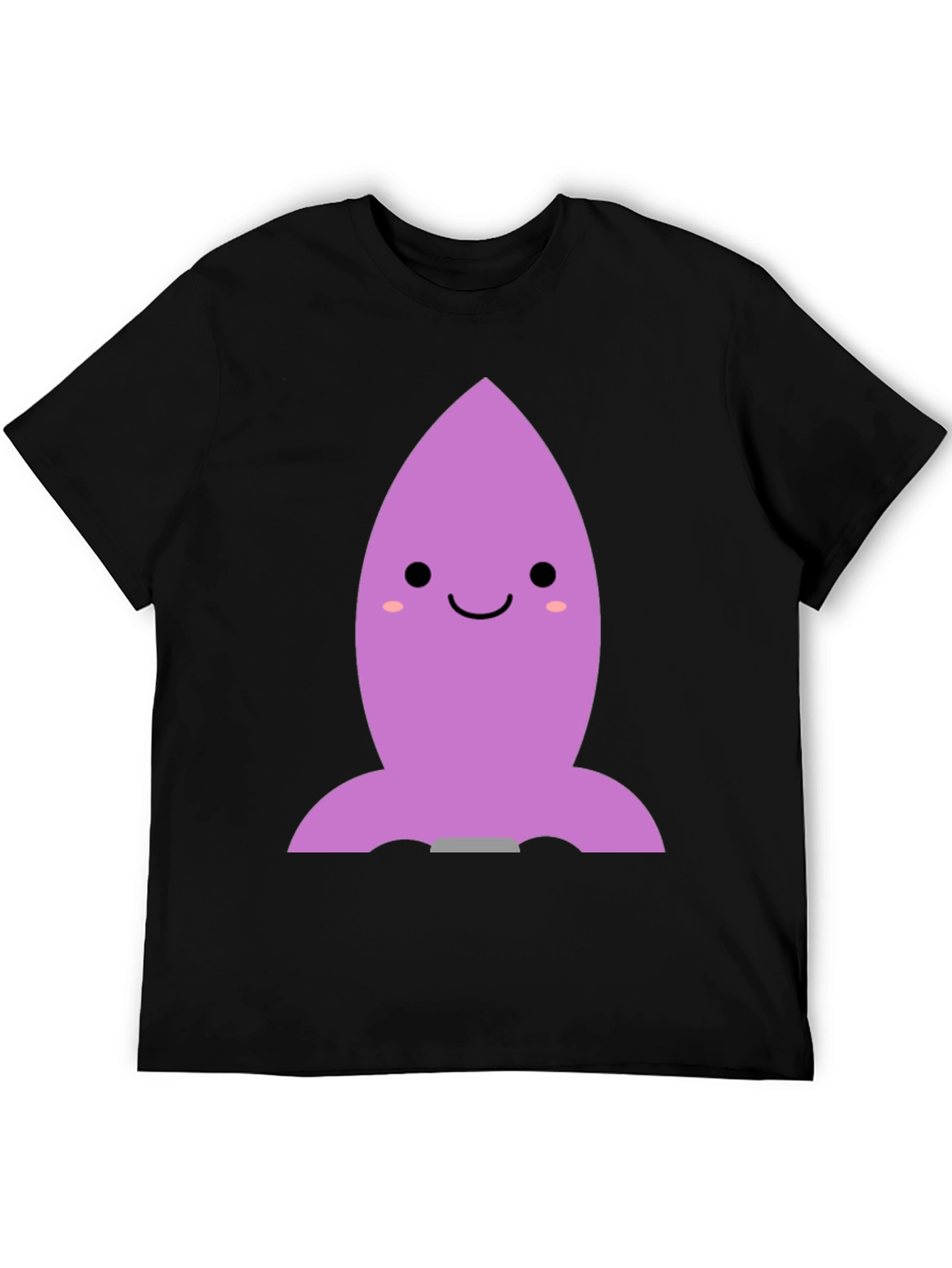 Cute Cartoon Rocket T-Shirt - Black Cotton Blend