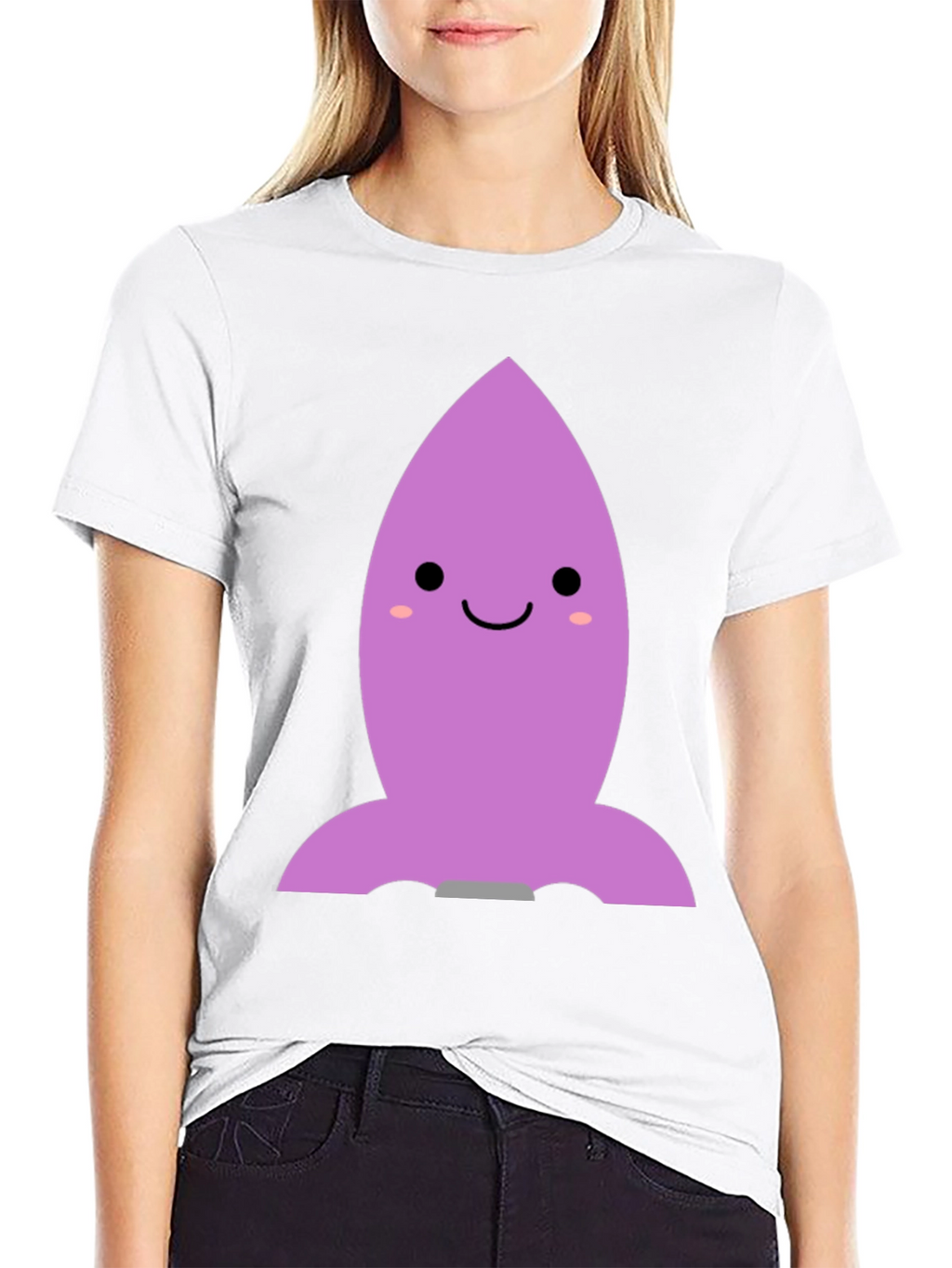 Cute Cartoon Rocket T-Shirt - Black Cotton Blend