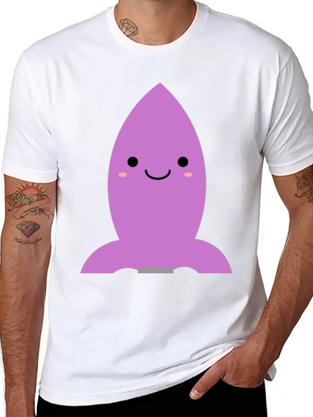 Cute Cartoon Rocket T-Shirt - Black Cotton Blend