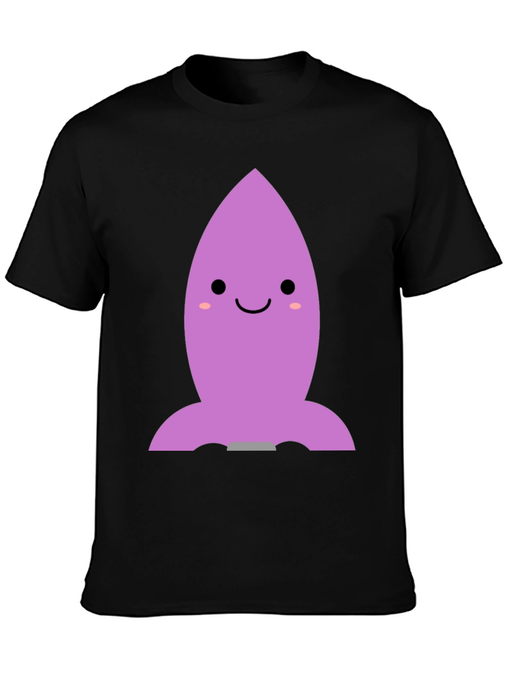 Cute Cartoon Rocket T-Shirt - Black Cotton Blend